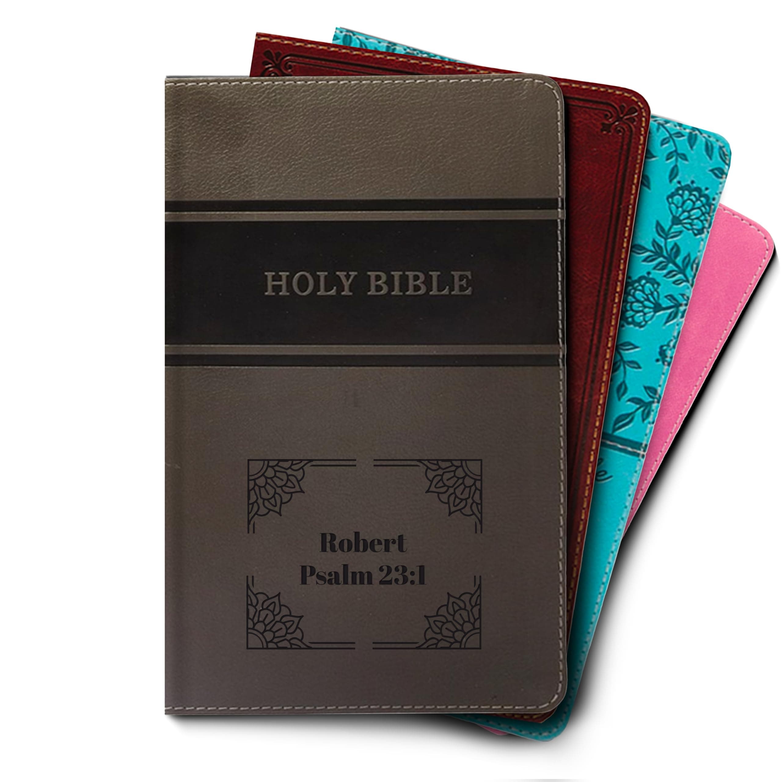 Hope Harbor Personalized Gift Bible with Custom Name Engraved, KJV, Gray, King James Version, Red Letter Edition, Comfort Print, Faux Leather