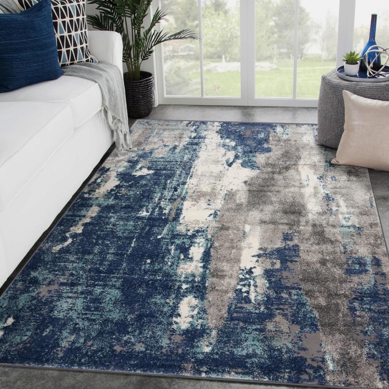 Euston Collection D.Blue-L.Blue 6x9 Modern Abstract Area Rug