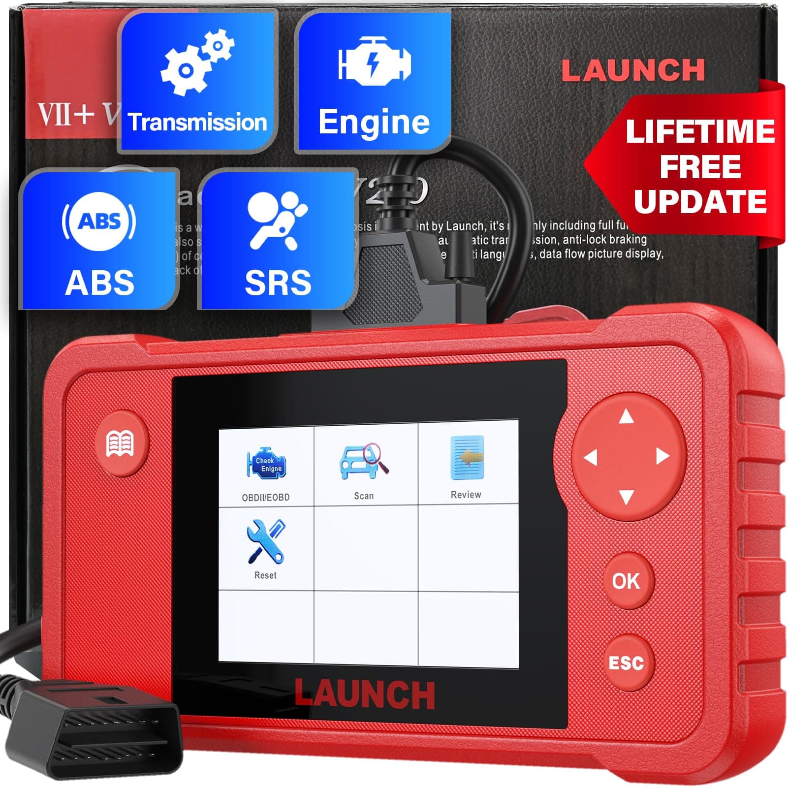 Diagnostic Tool Creader VII+ Car Code Reader EOBD, OBD2 Scanner Scan Tool Testing Engine/Transmission/ABS/ Airbag System Update via PC