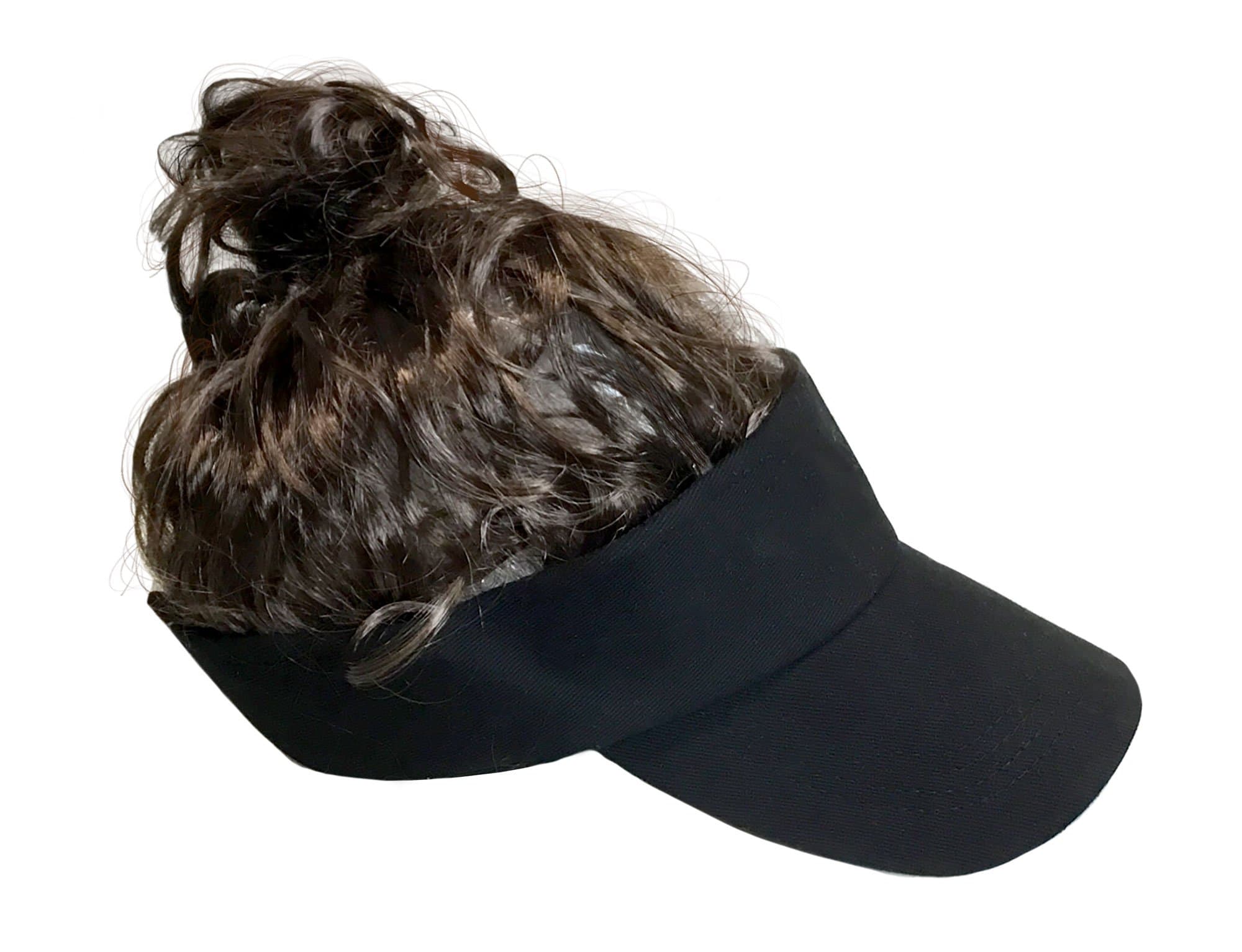 Billy-Bob Man Bun Visor, The World's First Man Bun Visor! Brown Hair!, Black, One Size