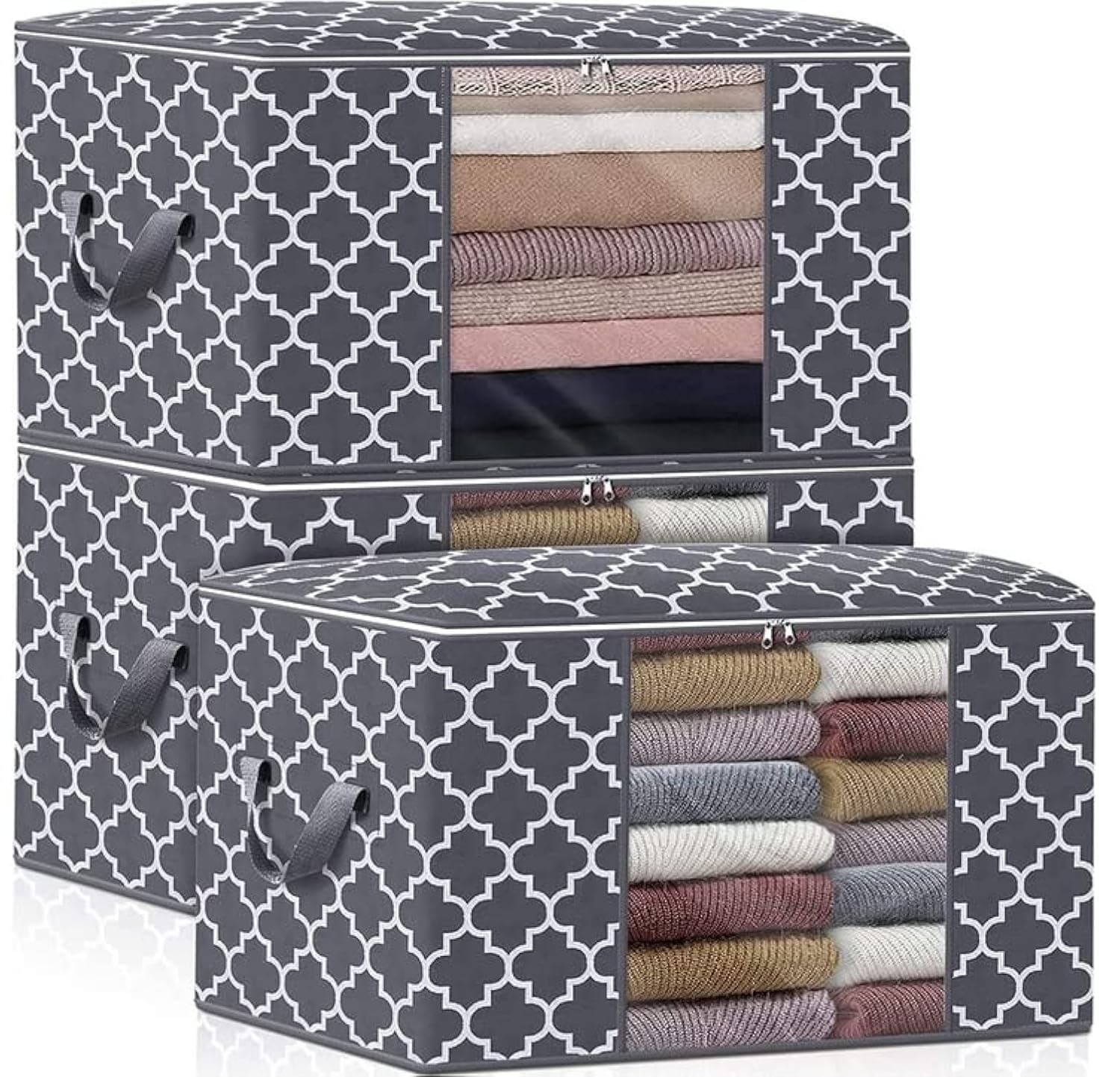 Storage Bags, 100L 3 Pack Large Blanket Clothes Organization and Storage Containers for Bedding, Comforters, Foldable Organizer with Reinforced Handle, Clear Window, Sturdy Zippers, Y220729GY