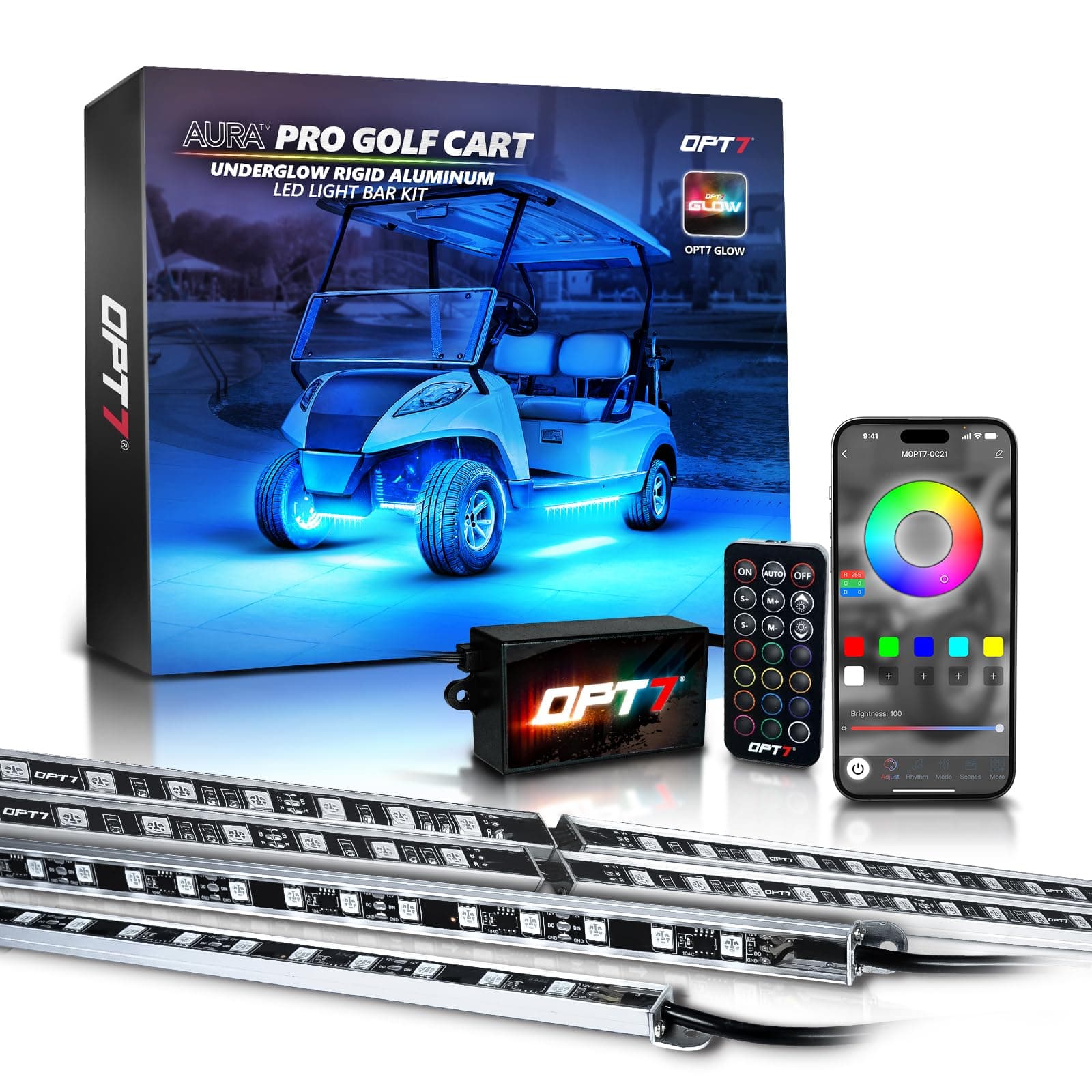 12V Aura Pro Underglow Lights Kit for Golf Cart with APP & Remote Control, Waterproof Rigid Aluminum Light Bar, RGB Multicolor Music Sync LED Lighting Kit for EZGO Yamaha Club Car