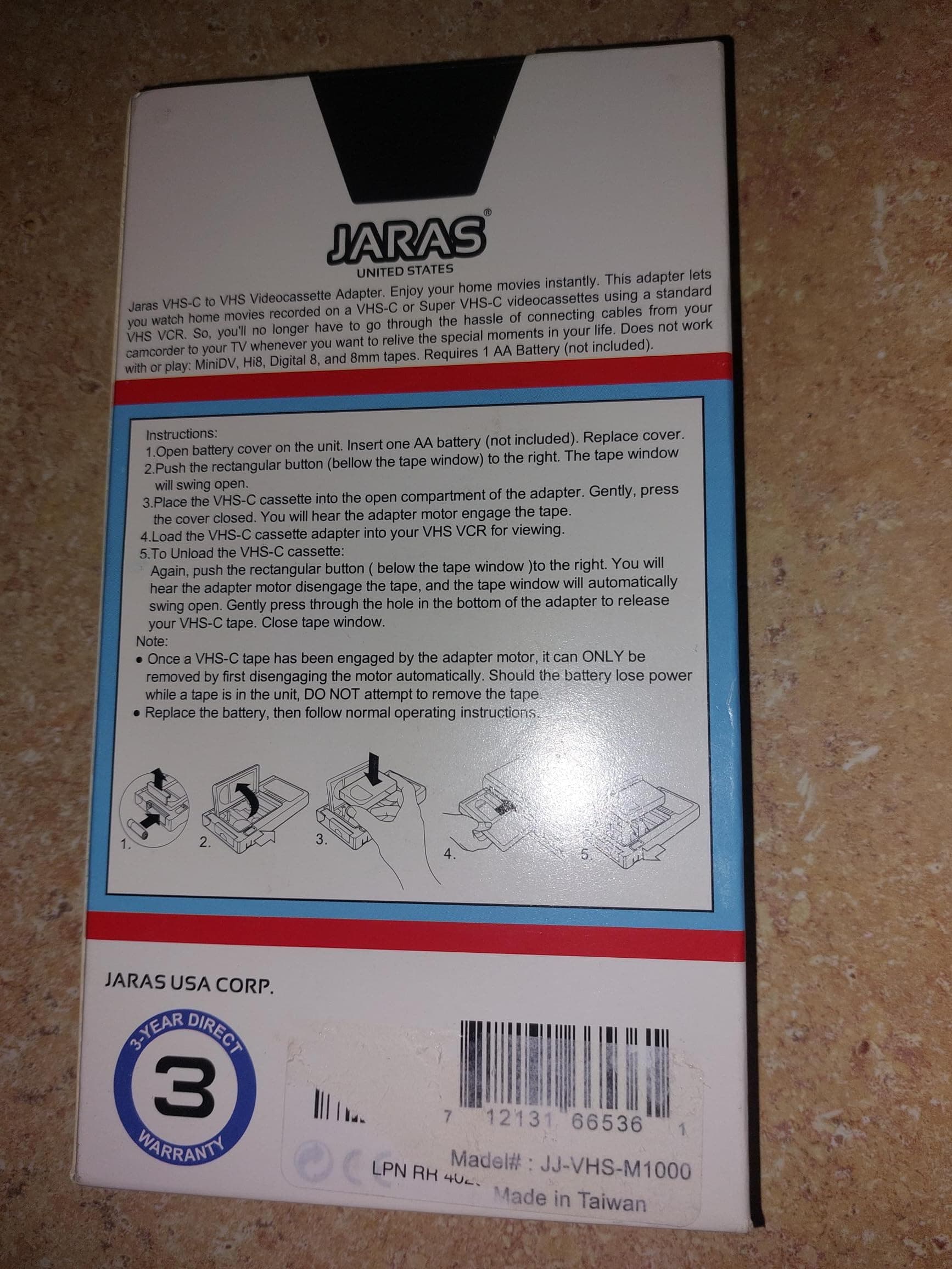 Jaras JJ-Vhs-M1000 Motorized Vhs-C Video Cassette Premium Motorized VHS-C Cassette Adapter For JVC C-P7U CP6BKU C-P6U,Panasonic PV-P1,RCA VCA115