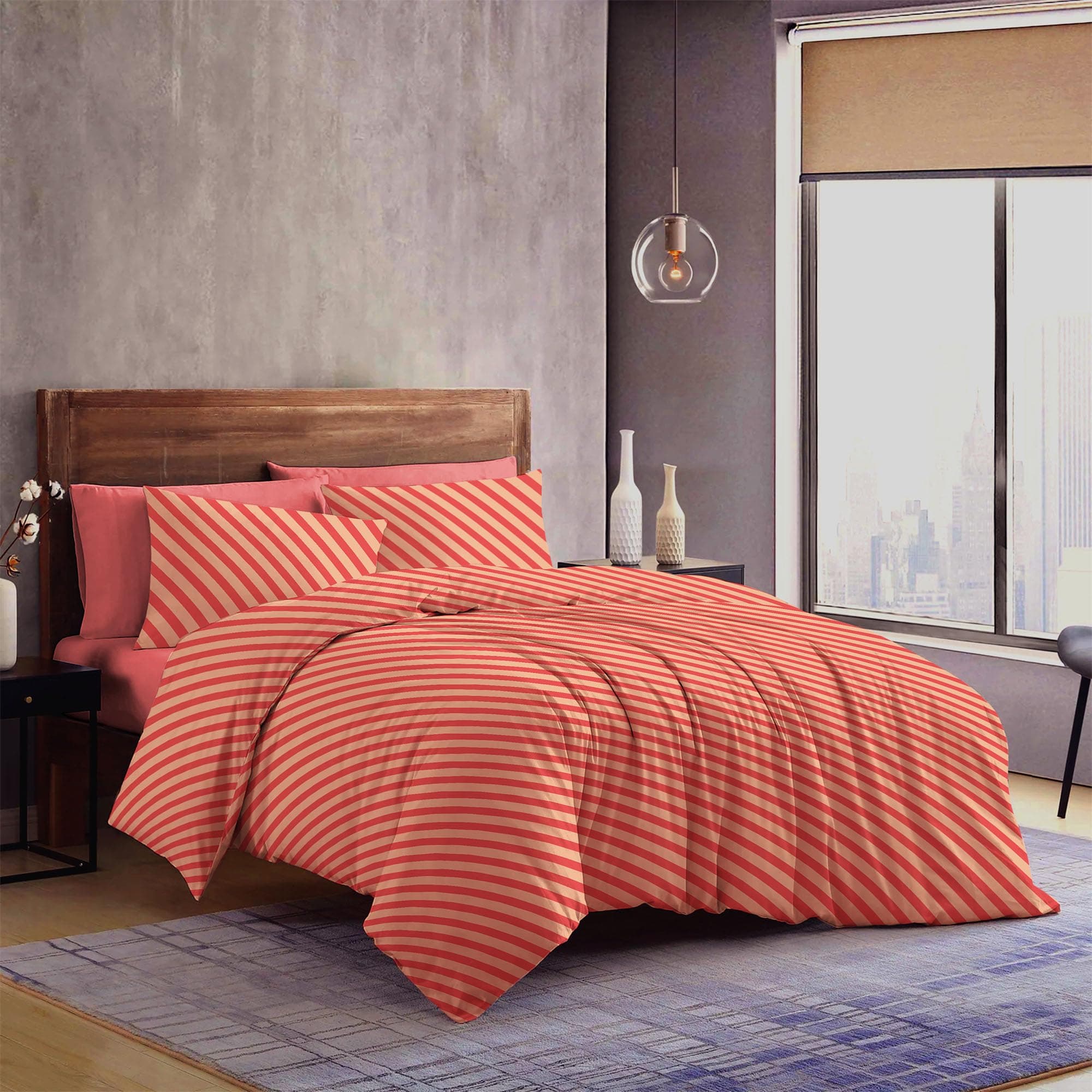 Generic Warp and Weft - Luxurious Bedding Collection: King Size Cotton Bed sheets, Floral Designs, and Cozy cotton bedsheets for King Size Beds - Broad lines red (250x270 CM)