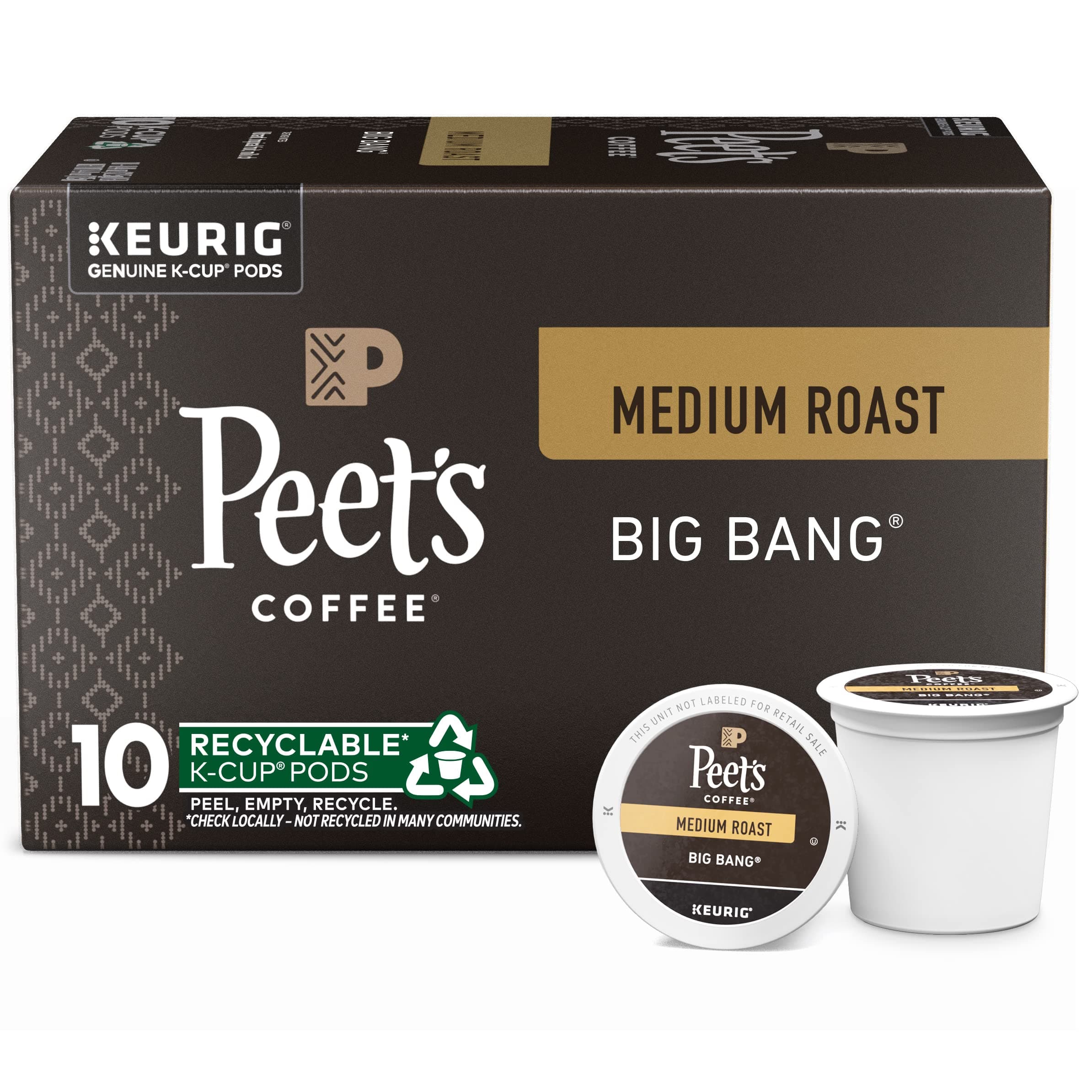 Peet's Coffee, Medium Roast Keurig K-Cup Pods, 100% Arabica Coffee - Big Bang 10 Count (1 Box of 10 Pods)