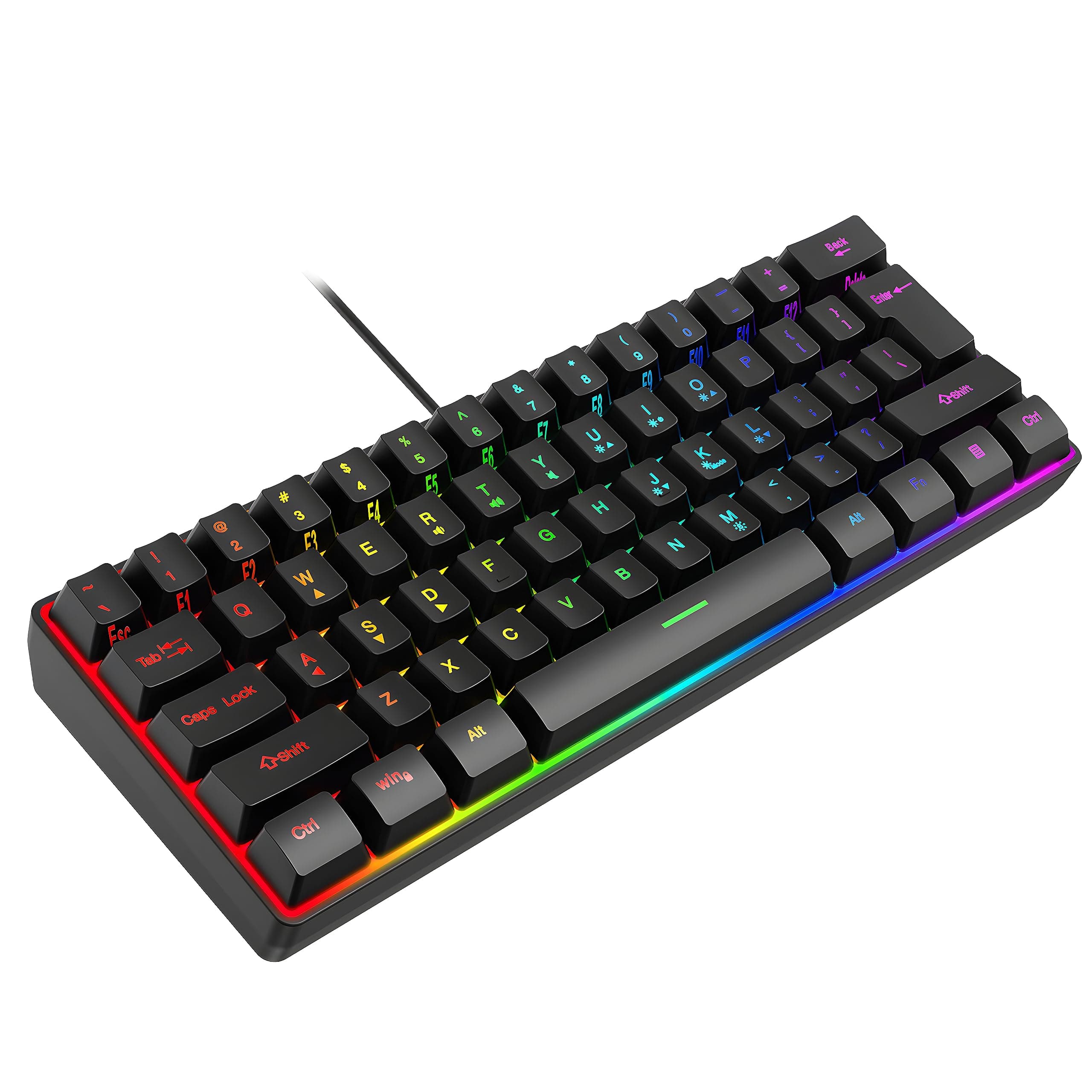 Gaming Keyboard Mechanical 61 Keys Ultra Compact Wired PC Keyboard with RGB Backlit FN Combination Multifunction Shortcut Keys Perfect for Gaming and Work, K401, Black