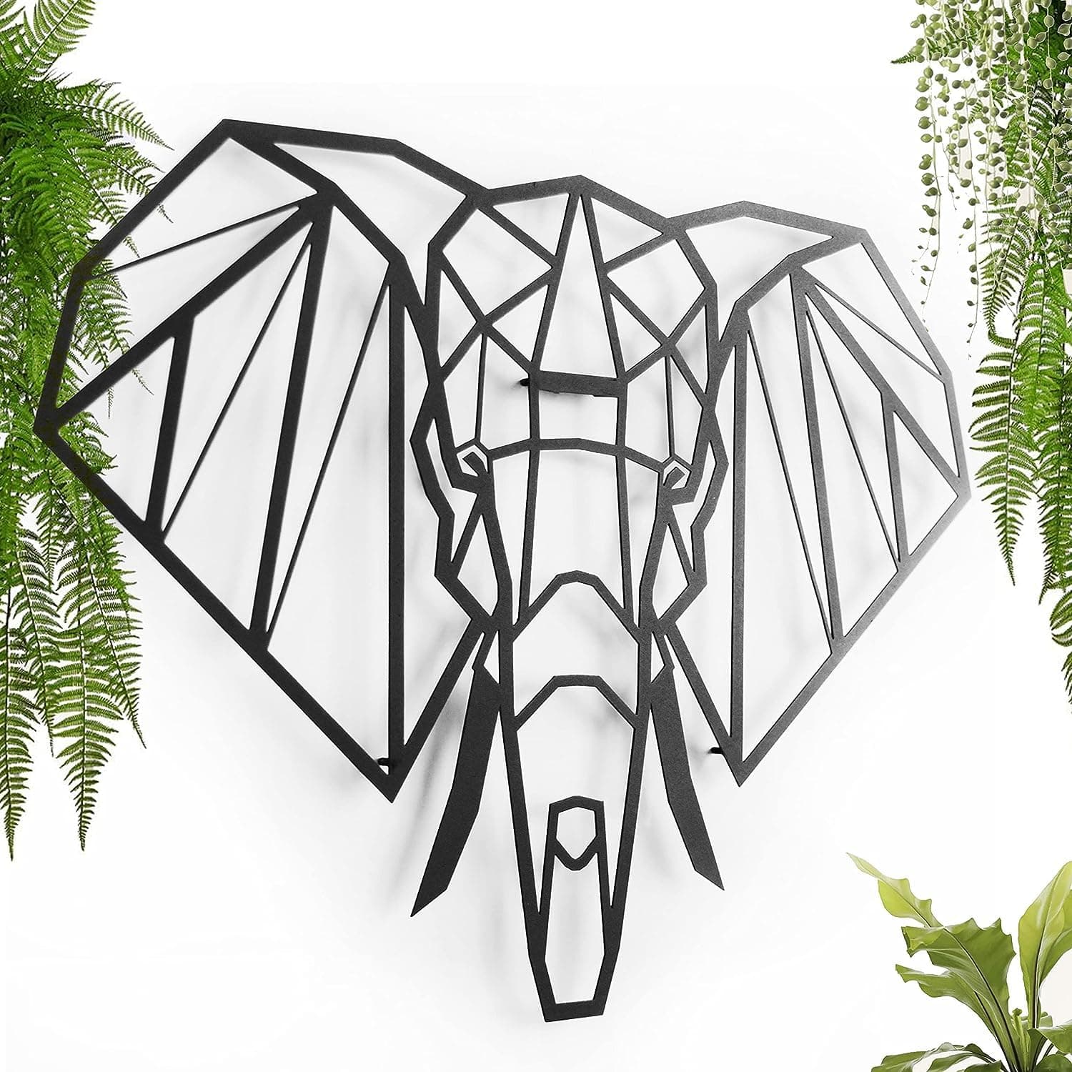 keluly Metallic Elephant. Floating Wall Sculpture with Shadow Made of Steel. (43 x 31 cm)