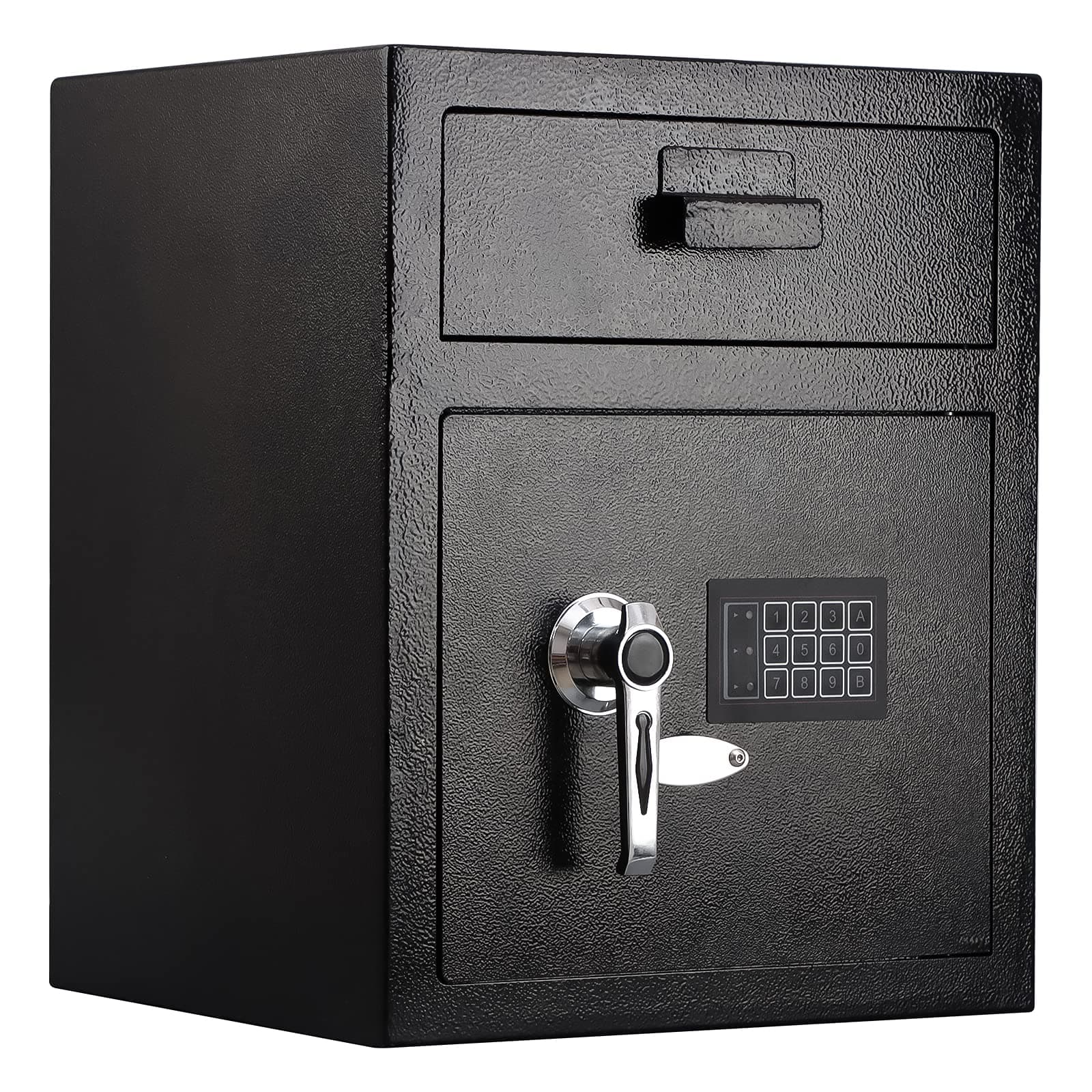 KYODOLED Digital Depository Safe Box, Electronic Steel Safe with Keypad, Locking Drop Box with Slot, Metal Lock Box with Two Emergency Keys for Your Valuables, 13.78"W x 11.8"D x 17.7"H, Black