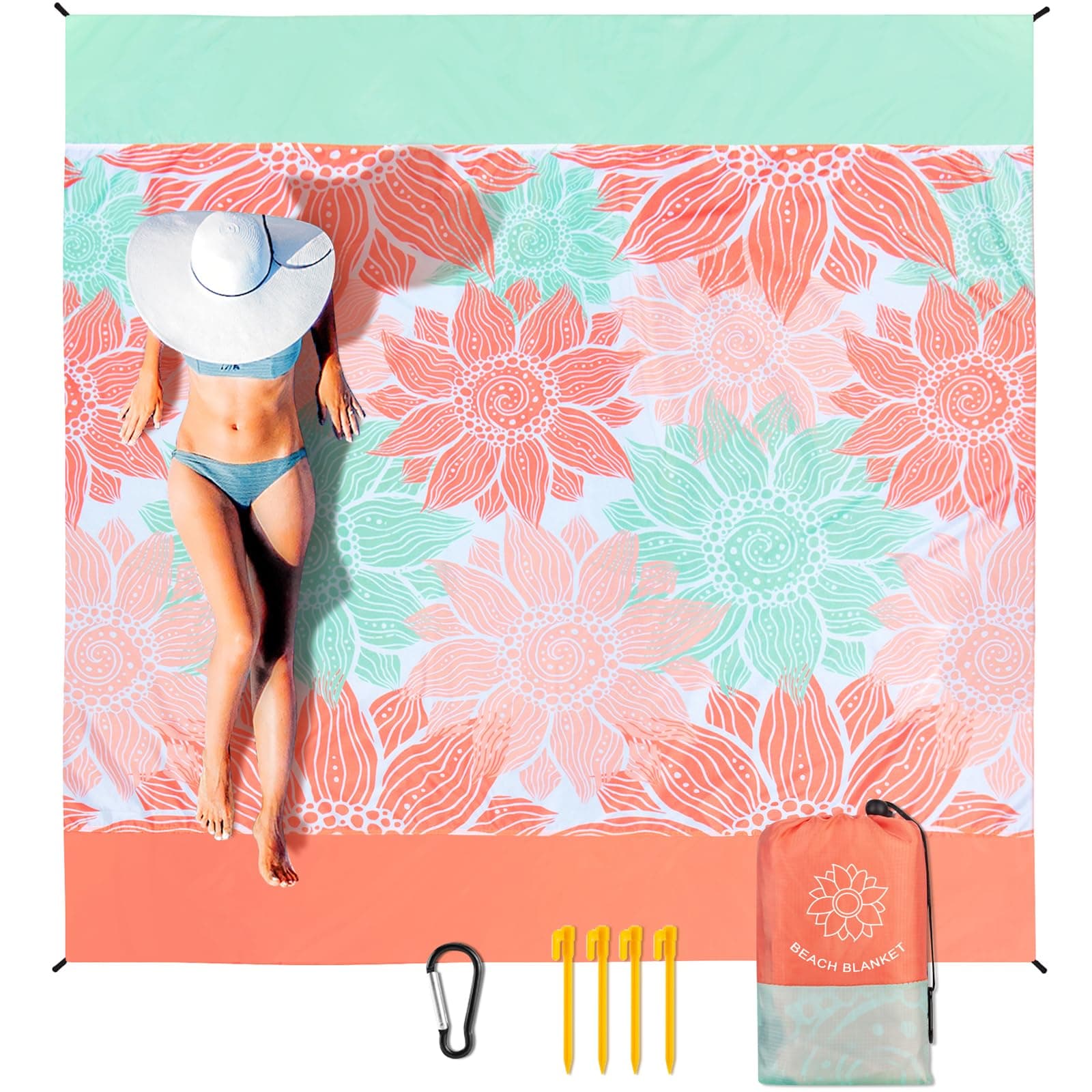 Beach Blanket, Sandproof Beach Mat 79" X 83" for 1-3 Adults Waterproof Quick Drying Outdoor Picnic Mat with Pocket for Travel, Camping, Hiking