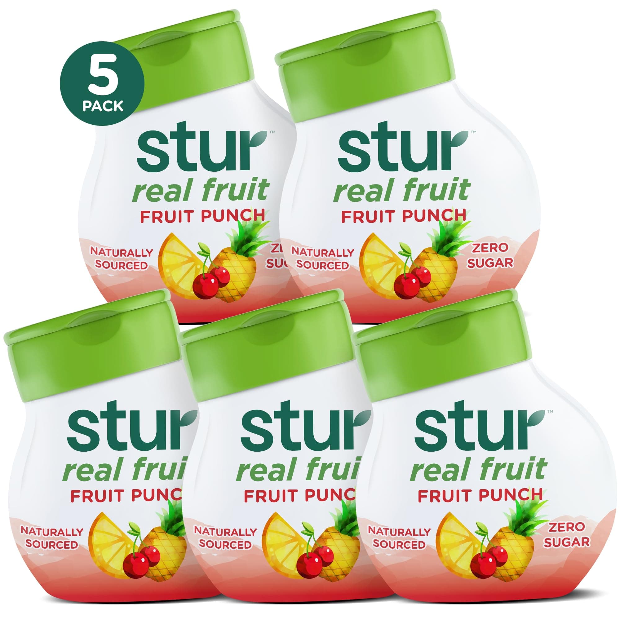 Stur - Natural Water Enhancer, Fruit Punch (5 Bottles, Makes 100 Flavored Waters) - Sugar Free, Zero Calories, Kosher, Keto Friendly Liquid Drink Mix Sweetened with Stevia