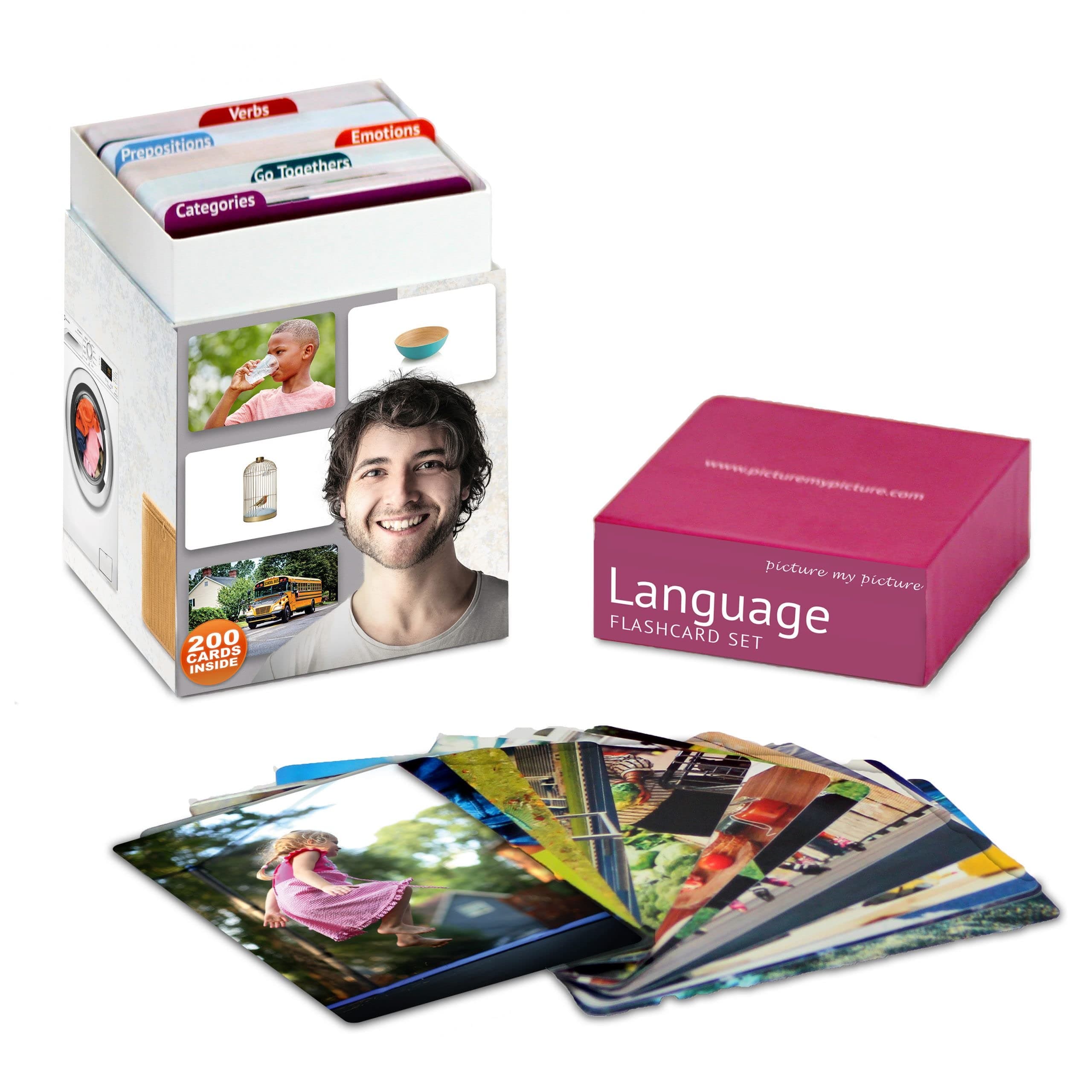 Picture My Picture Language Flash Card Set – Speech Therapy Tool for Vocabulary, Communication & Thinking, Scratch-Resistant with Activity Guide, Suitable for Education, ESL & ABA – Set of 200