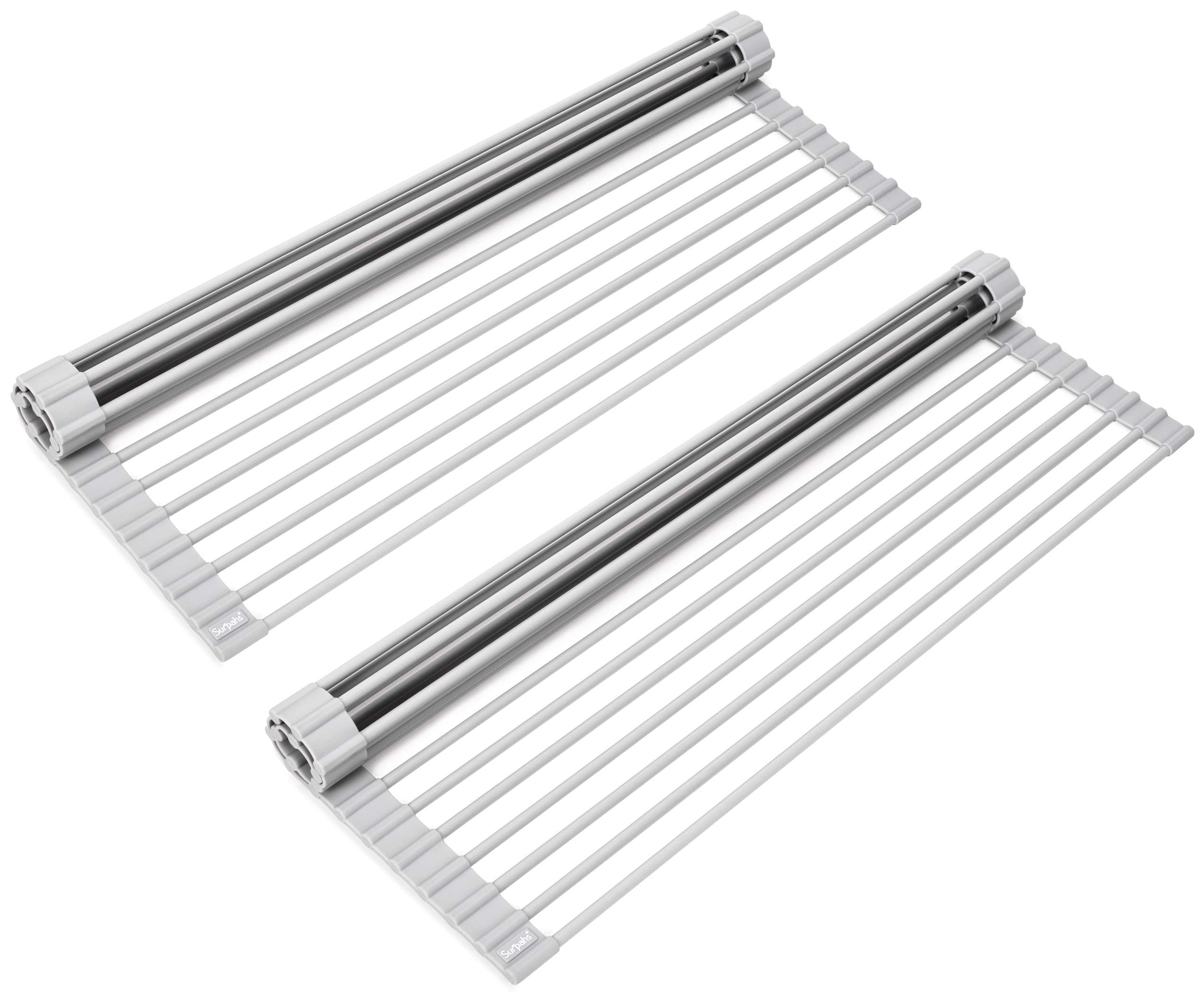 SurpahsOver The Sink Multipurpose Roll-Up Dish Drying Rack (Warm Gray, Large - 20.5"x13") - 2 Pack