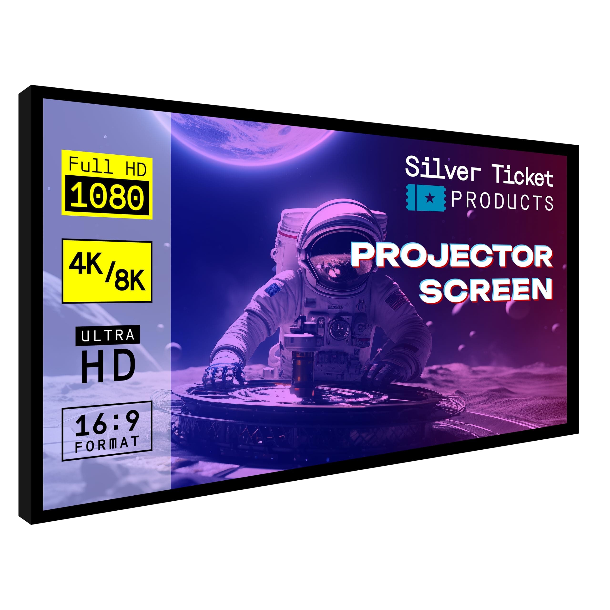 Silver Ticket Products STR Series 6 Piece Home Theater Fixed Frame 4K / 8K Ultra HD, HDTV, HDR & Active 3D Movie Projection Screen, 16:9 Format, 120" Diagonal, High Contrast Material STR-169120-HC