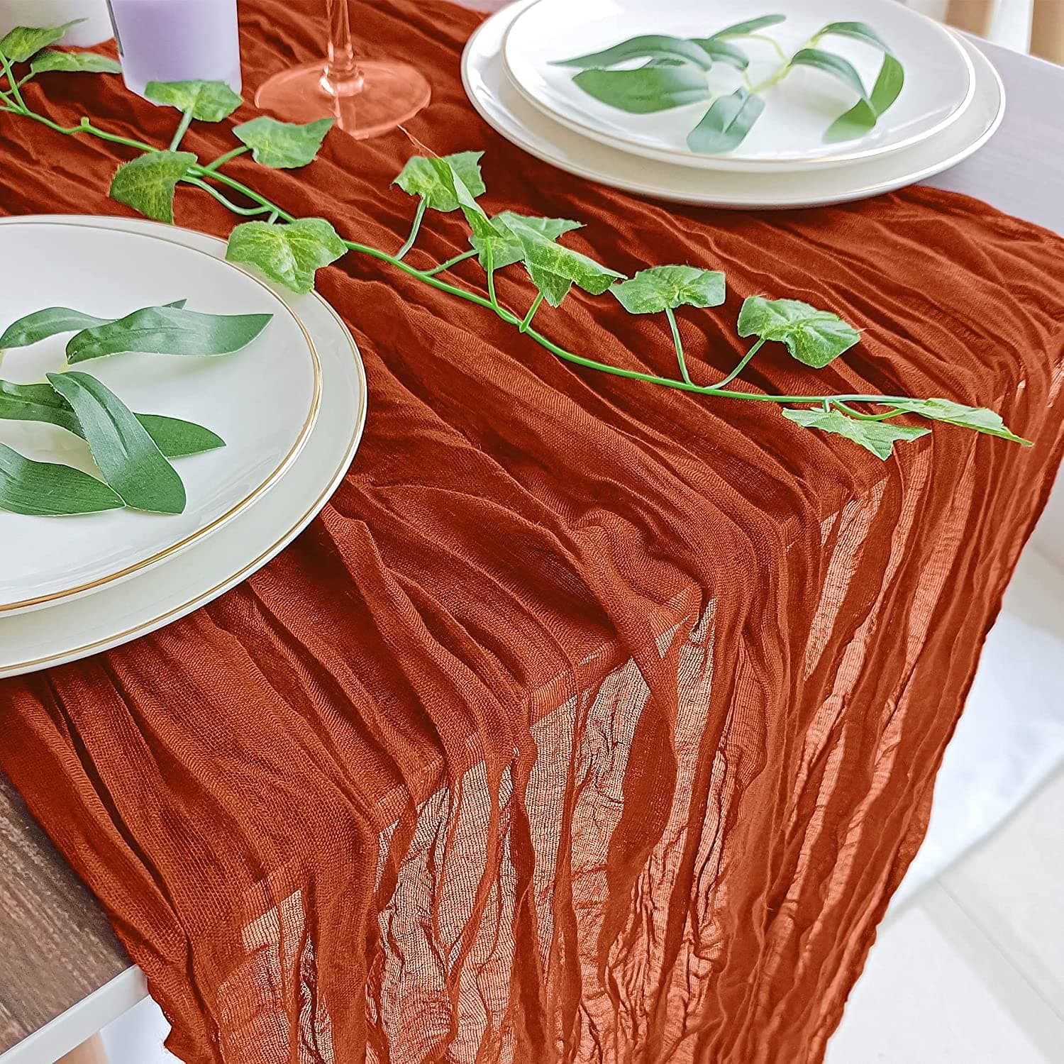 13.3ft Cheesecloth Table Runner, Terracotta Wedding Table Runner, 35x160 inches Boho Gauze Table Runner, Rustic Sheer Table Decor for Romantic Bridal Shower, Baby Shower, Birthday Party