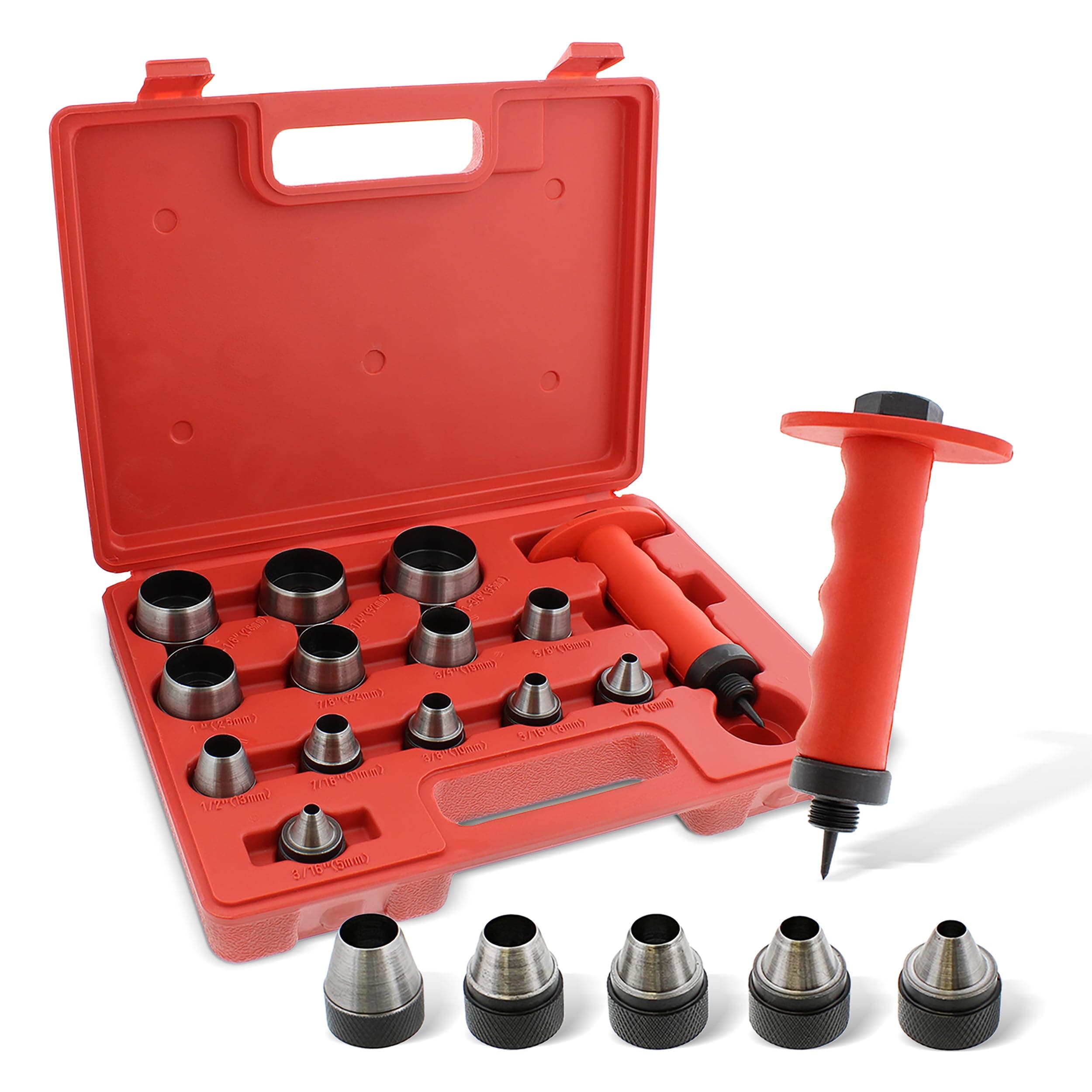 Hollow Punch Kit Leather Punches Tools Hole Punch Set Gasket Punch Set Gasket Cutter 3/16 to 1-3/8in (5-35mm)