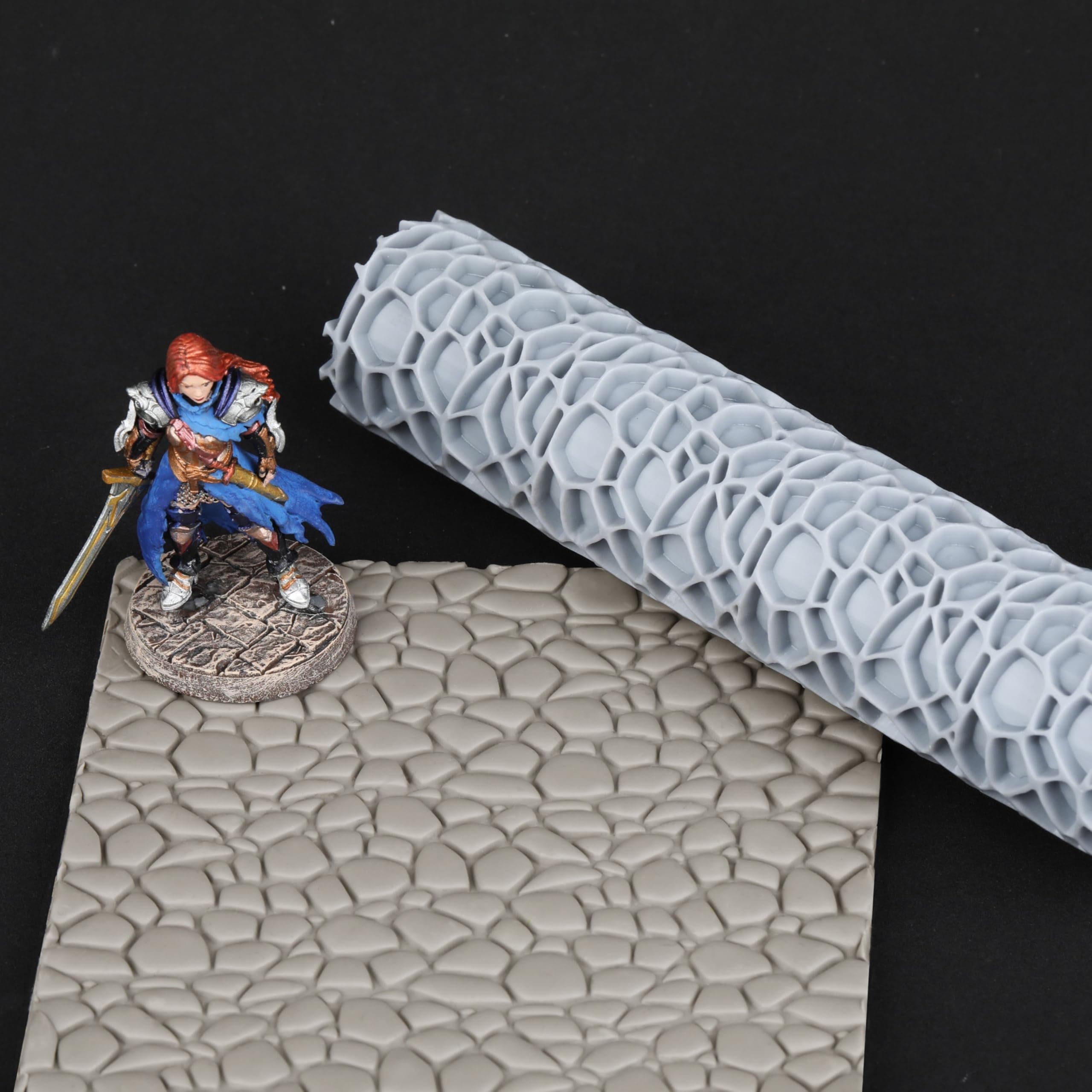 Terrain Texture Roller - Unique DND Gift -High-Detail RPG Texture Roller Designed for Clay, Foam and Polymer Clay Modeling 3D Printed S412E Cobblestone