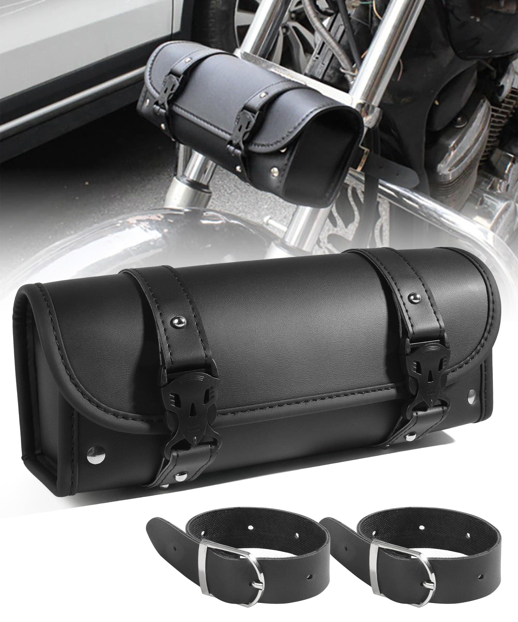 Motorcycle Handlebar Bag,Car Accessories Motorcycle Tool Bag,Pu Leather Motorcycles Fork Bag,Autobikes Side Bag with Straps,Motorcycles Bag,Autobike Storage Bag,Suitable for Most Autobike