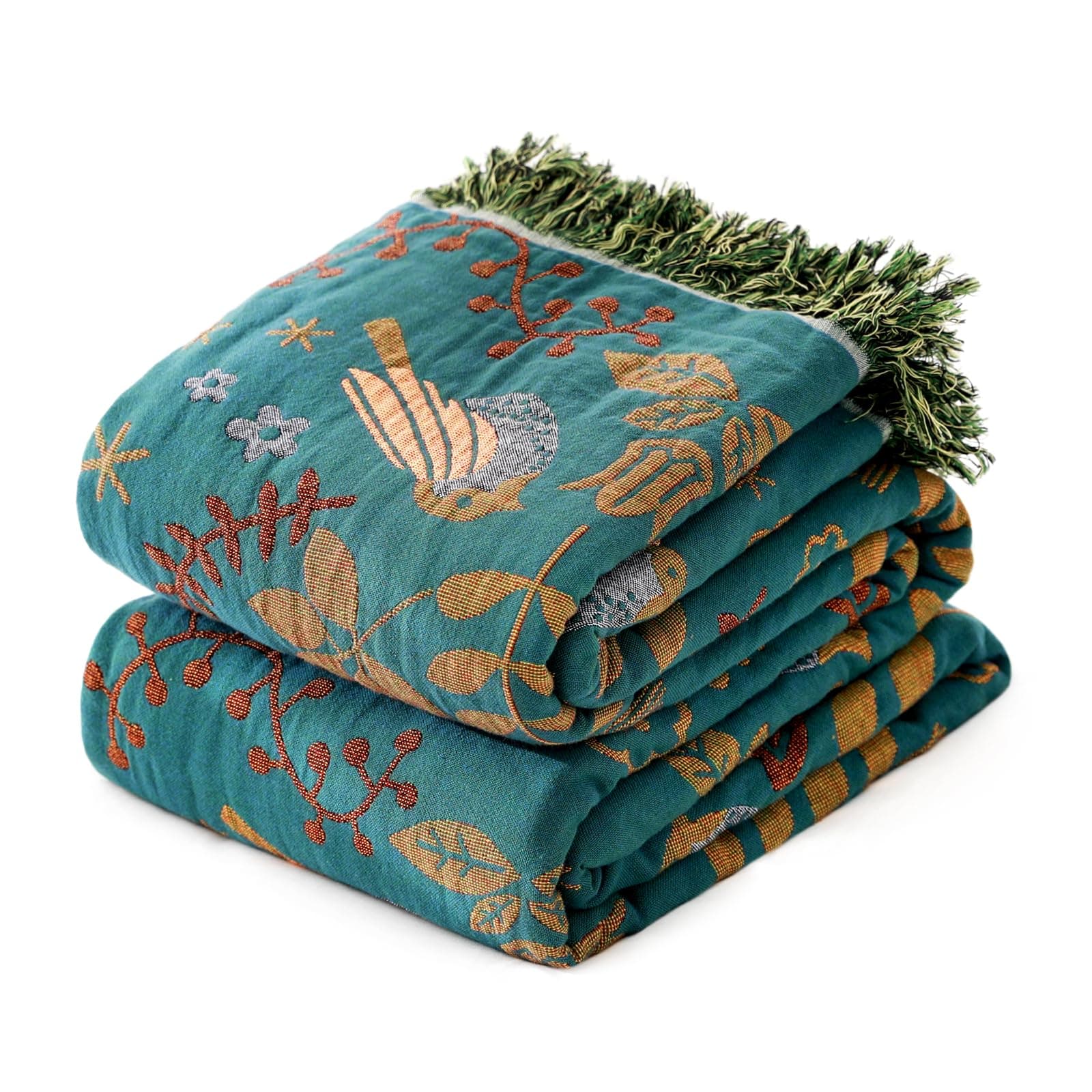 MSGKV Boho Throw Blanket 50"x60" Cotton Blanket for Couch and Sofa Cover for Living Room Spring Throw Decorative Woven Bird Blankets