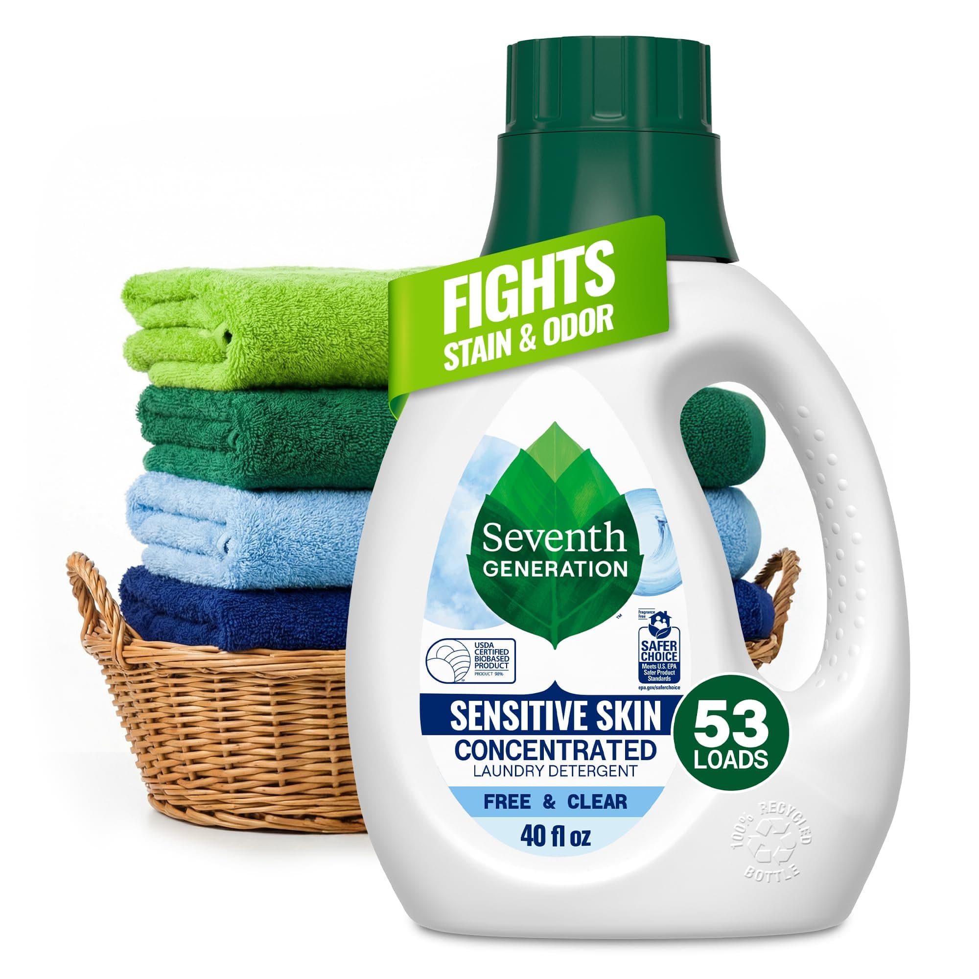 Concentrated Laundry Detergent, Free & Clear unscented, 40 oz (53 Loads)