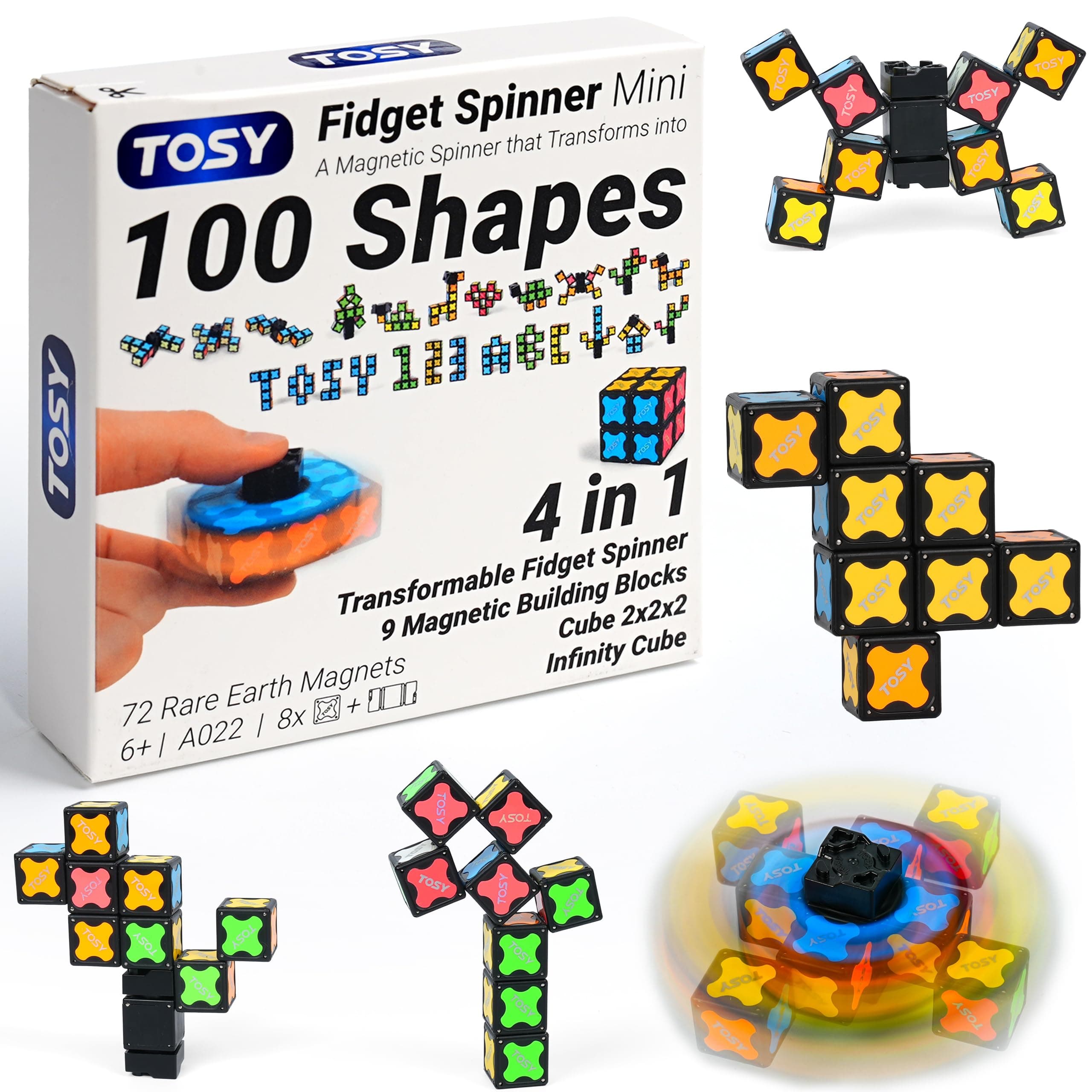 Magnet Fidget Spinner Mini - 8 blocks, 3 in 1 Toy: Transformable Fidget Spinner, Infinity Cube, 2x2 Puzzle Cube, Easter Birthday Gift for Kids/Adults, STEM Sensory Stress Relief Toy