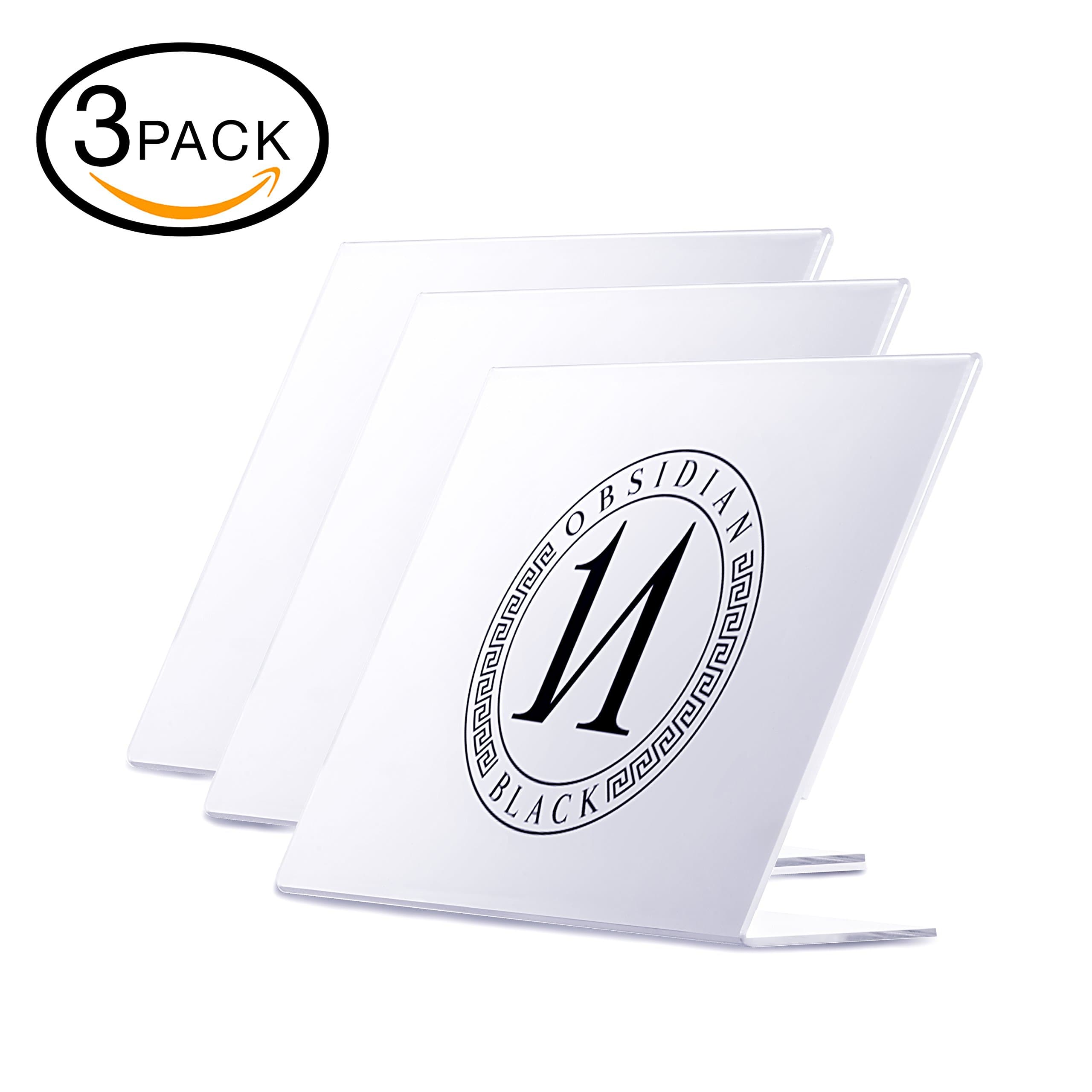 Obsidian Black Premium (3-Pack) Acrylic Sign Holder - 11 x 8.5 inch Heavy Duty 3mm Thick Durable Slanted Landscape Tabletop Display Stand
