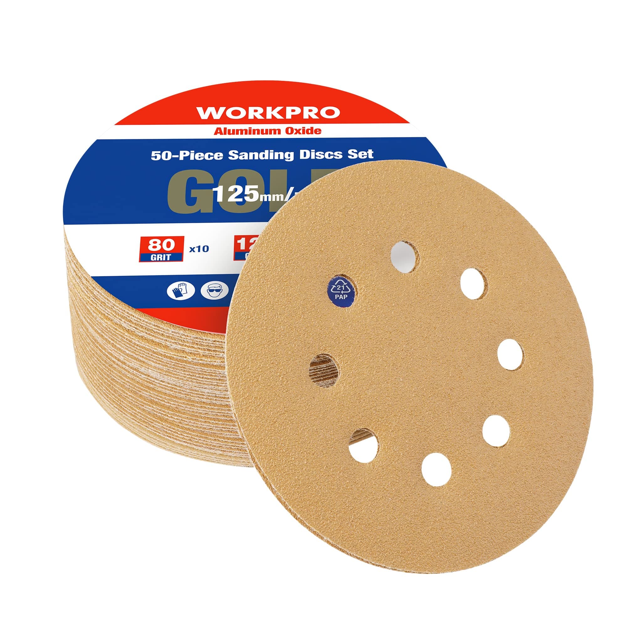 50Pcs Sanding Discs 125mm, 80 120 240 Mixed Grits Hook and Loop Sandpaper, 3 Times Stronger Orbital Sander Discs with 8 Holes, Ideal for Grinding, Polishing and Rust Removal