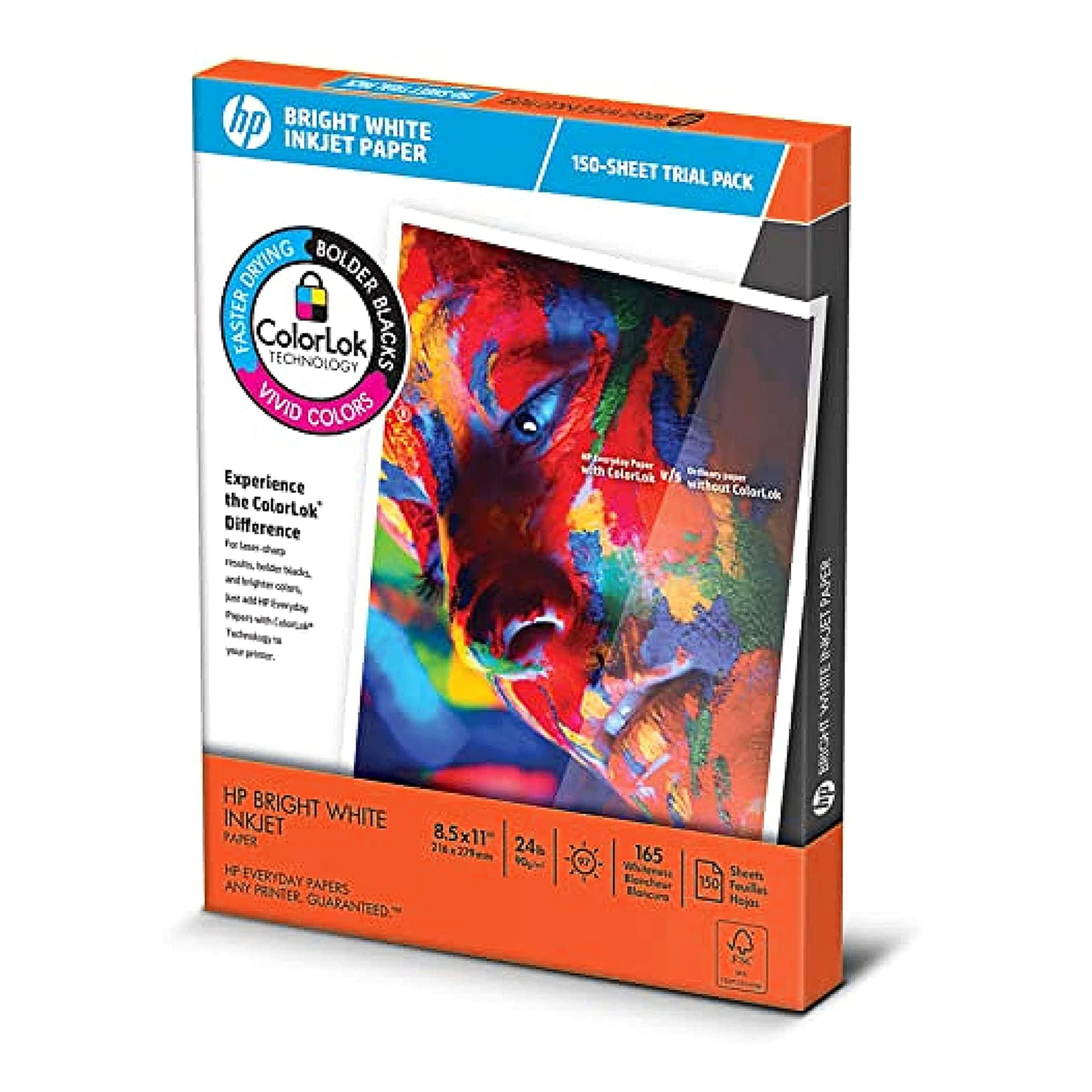 HP Printer Paper | 8.5 x 11 Paper | BrightWhite 24 lb |Trial Pack - 150 Sheets | 100 Bright | Made in USA - FSC Certified | 203500R