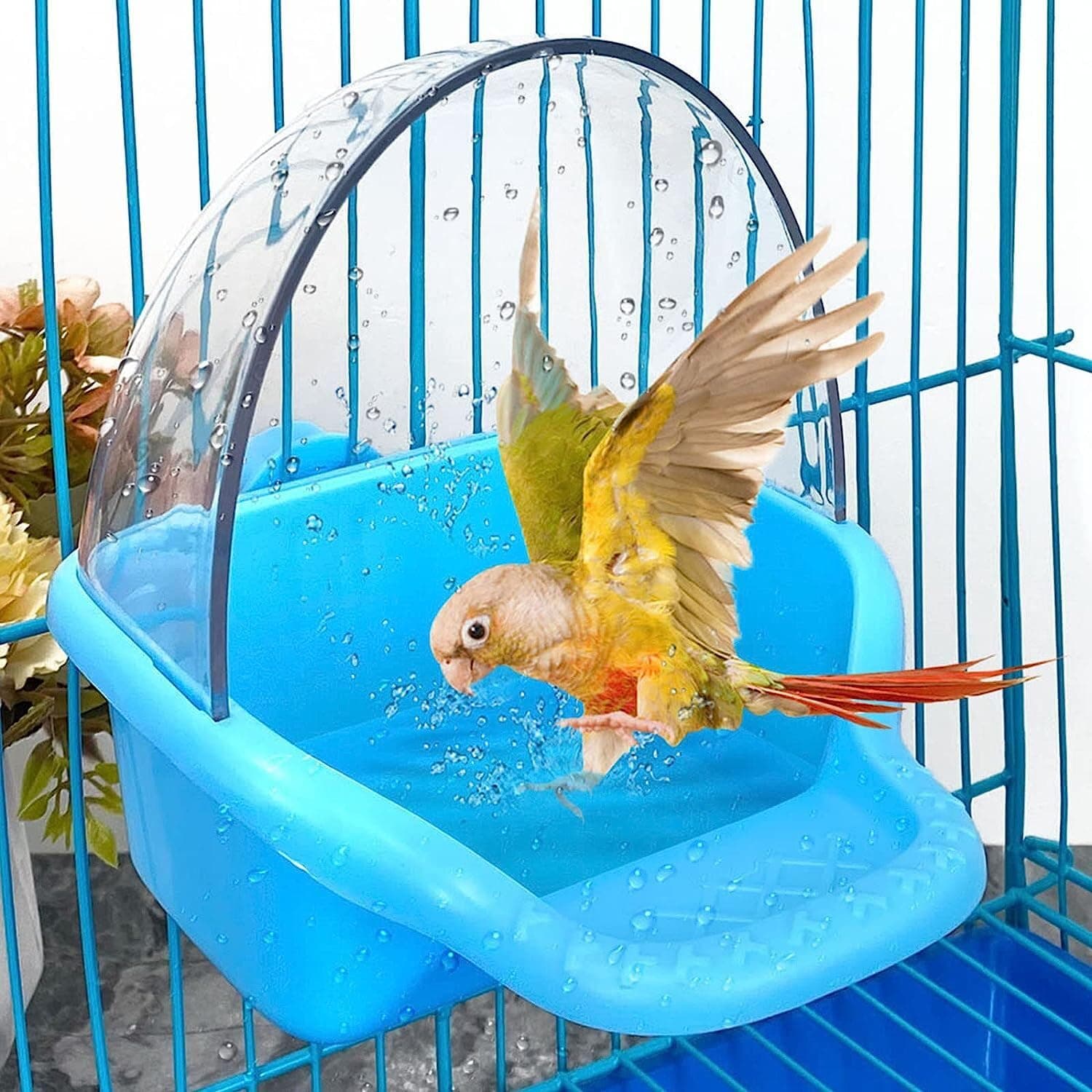 Bird Bath Box Hanging Birdbath Toy Parakeet Caged Bathing Tubs Parrot Bath Tub Water Shower Food Feeder Holder Tray Bird Bath for Cage Accessory Small Birds Parrots Cockatiel Budgies