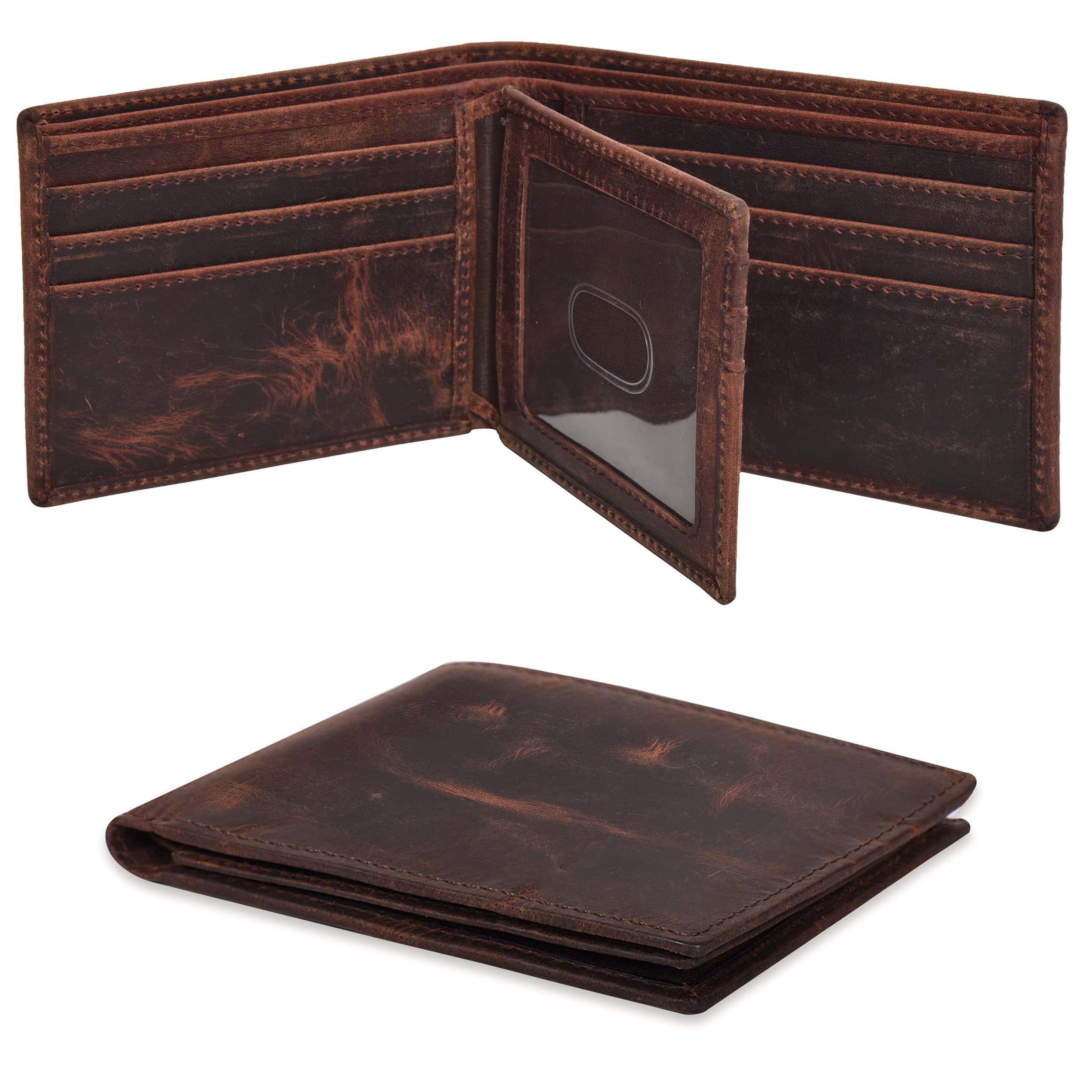 Mens Slim Wallet | Minimalist Brown Leather Fabric | RFID Blocking | Bifold Credit Card Holder | Gifts for Men