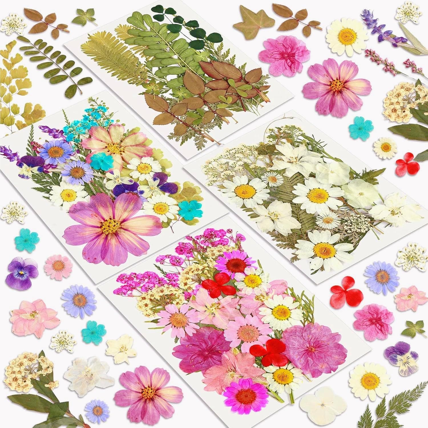 Resiners 100Pcs Dried Pressed Flowers for Resin Molds, Real Pressed Flowers Dry Leaves Kit for Art Crafts Resin Jewelry Making Scrapbook Supplies Card Making Soap Candle DIY