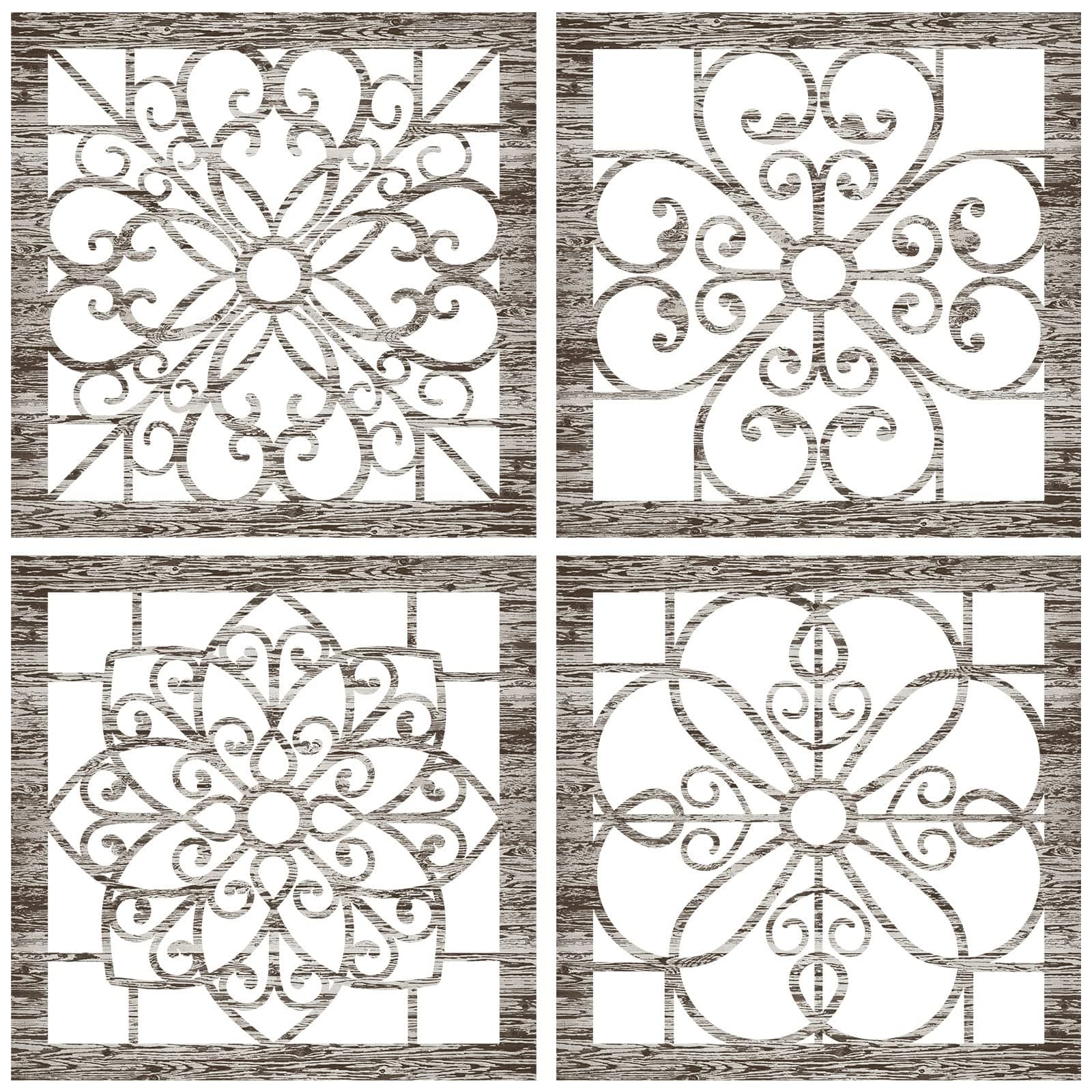 Yulejo 4 Pieces Thicken Rustic Wall Decor Farmhouse Wall Art Decor Wooden Hollow Carved Design Rustic Hanging Decoration for Living Room Bedroom Hallway Office Kitchen Decoration