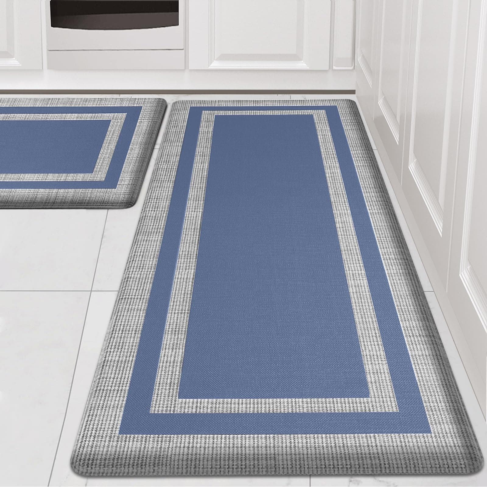 Latida Kitchen Mats 2 PCS, Cushioned Anti Fatigue Kitchen Mat for Floor, Non Slip Waterproof Kitchen Rug Set, 1/2 Inch Thick Comfort Anti Fatigue Mat for Kitchen Sink Office Laundry, Blue