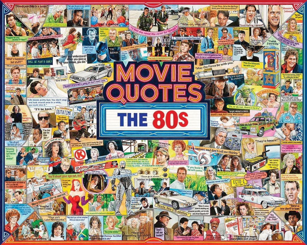 1000 Piece 80's Jigsaw Puzzle Unique Iconic Collage Puzzle with Large Pieces Gift for Adults and Family 24"x30" - 80's Movie Quotes