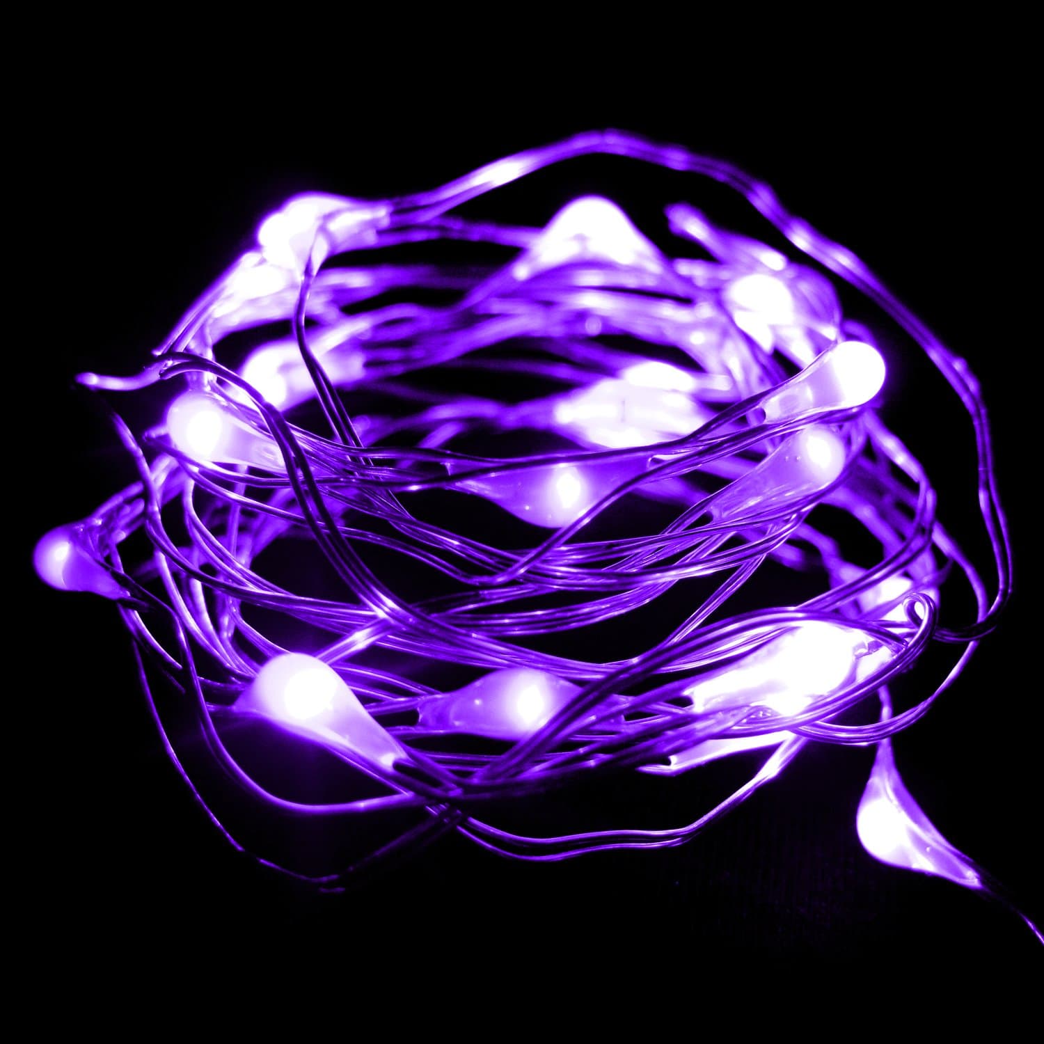 DoDoLightness Micro LED 20 Purple Color Lights Battery Operated on 7ft Long Silver Color Ultra Thin String Wire