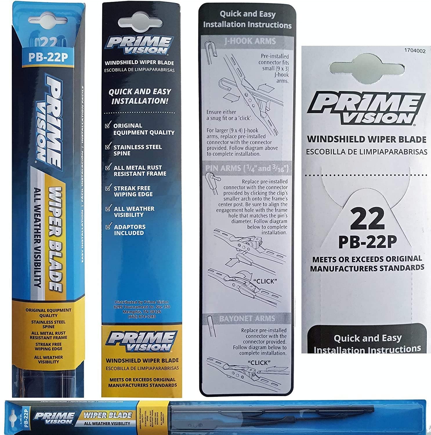Prime Vision Windshield Wiper Blade All Weather Visibility PB-22P - 22 inch (2 Pack (2 Blades))
