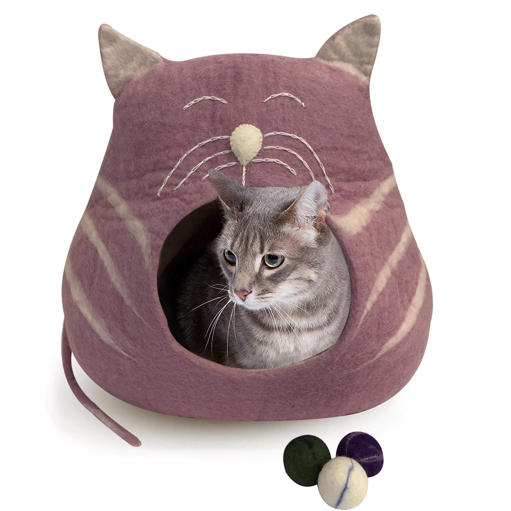 Juccini Wool Cat Cave Bed - Ecofriendly Felt Cat Cave for Cats and Kittens - Felted from 100% Natural Wool - Premium and Personal Space for Your Indoor Cats