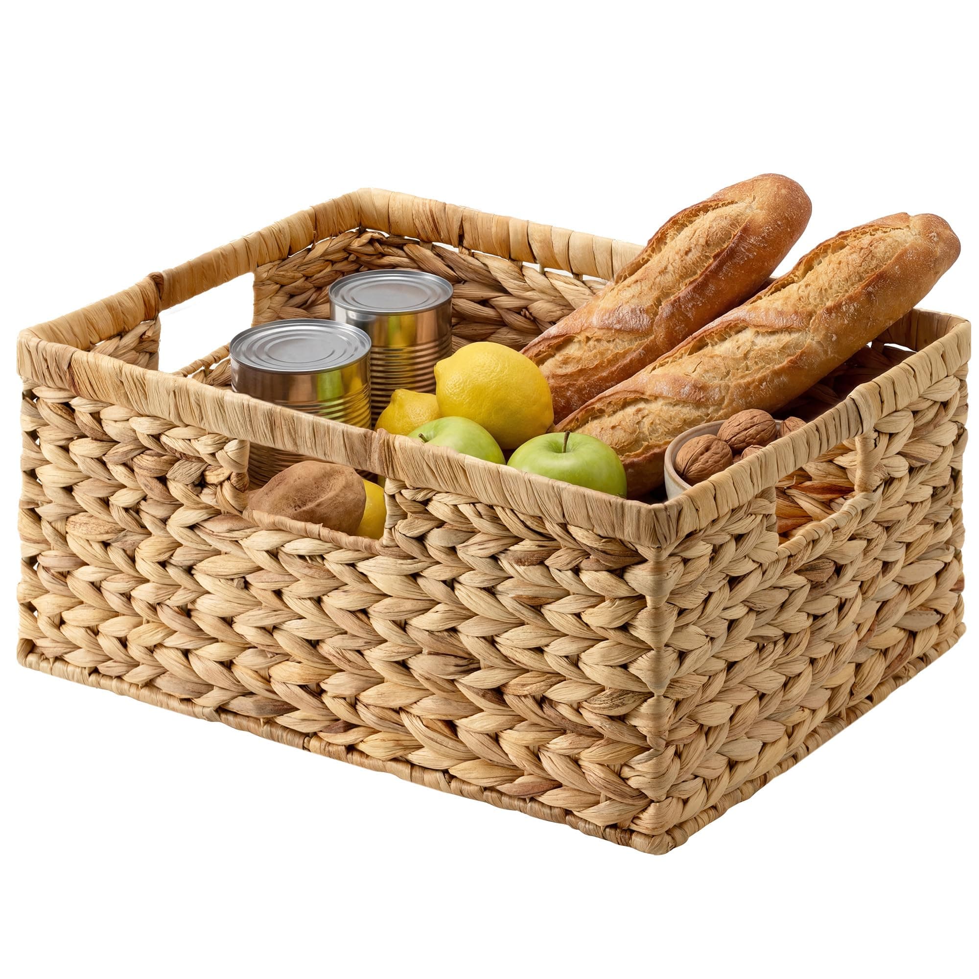 StorageWorks Extra Large Wicker Baskets for Organizing, Water Hyacinth Storage Basket with Built-in Handles, 1 Pack