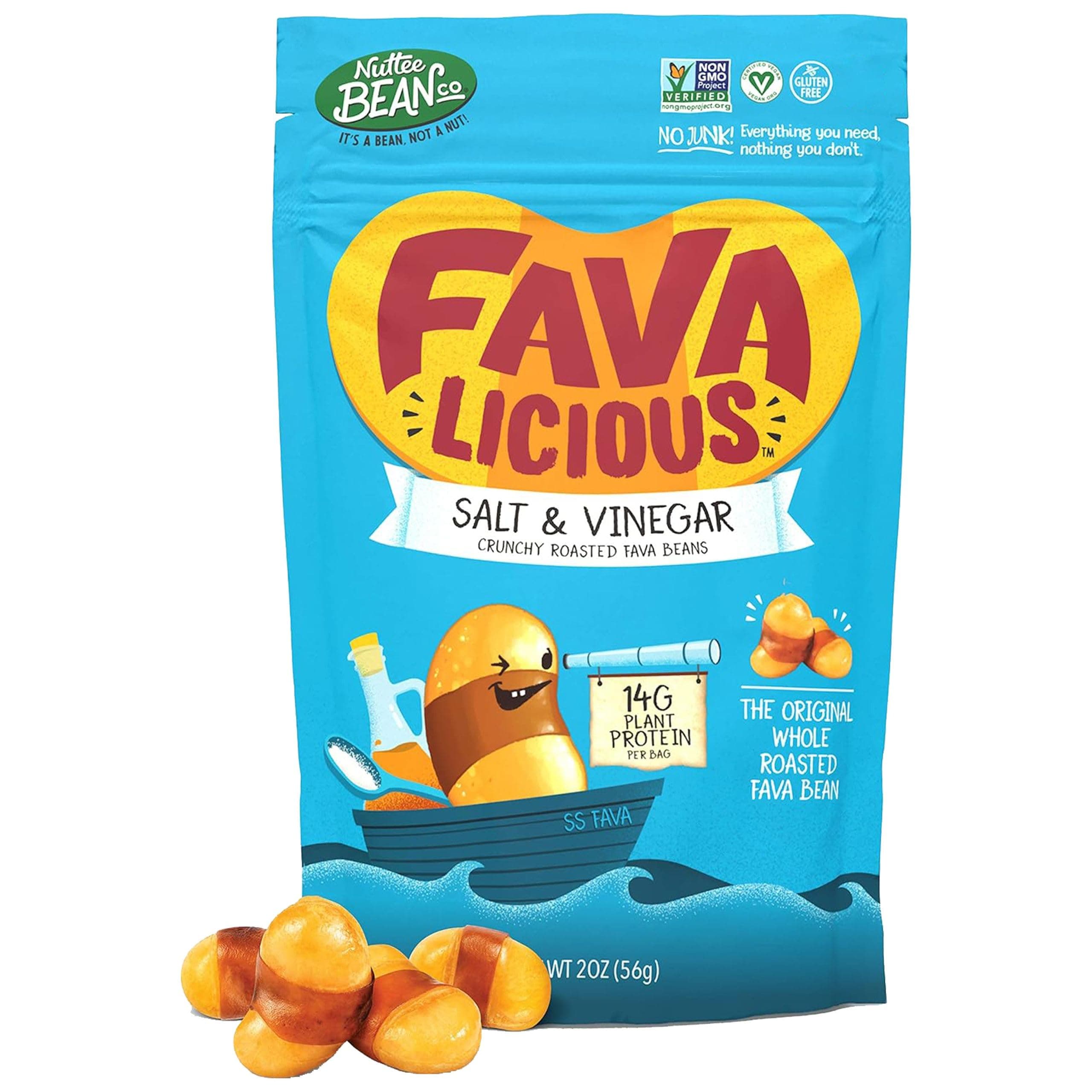 Favalicious 2 Oz (Pack Of 12) Roasted Fava Beans Healthy Snacks - Salt And Vinegar Keto Friendly, High Protein On The Go Quick Snacks
