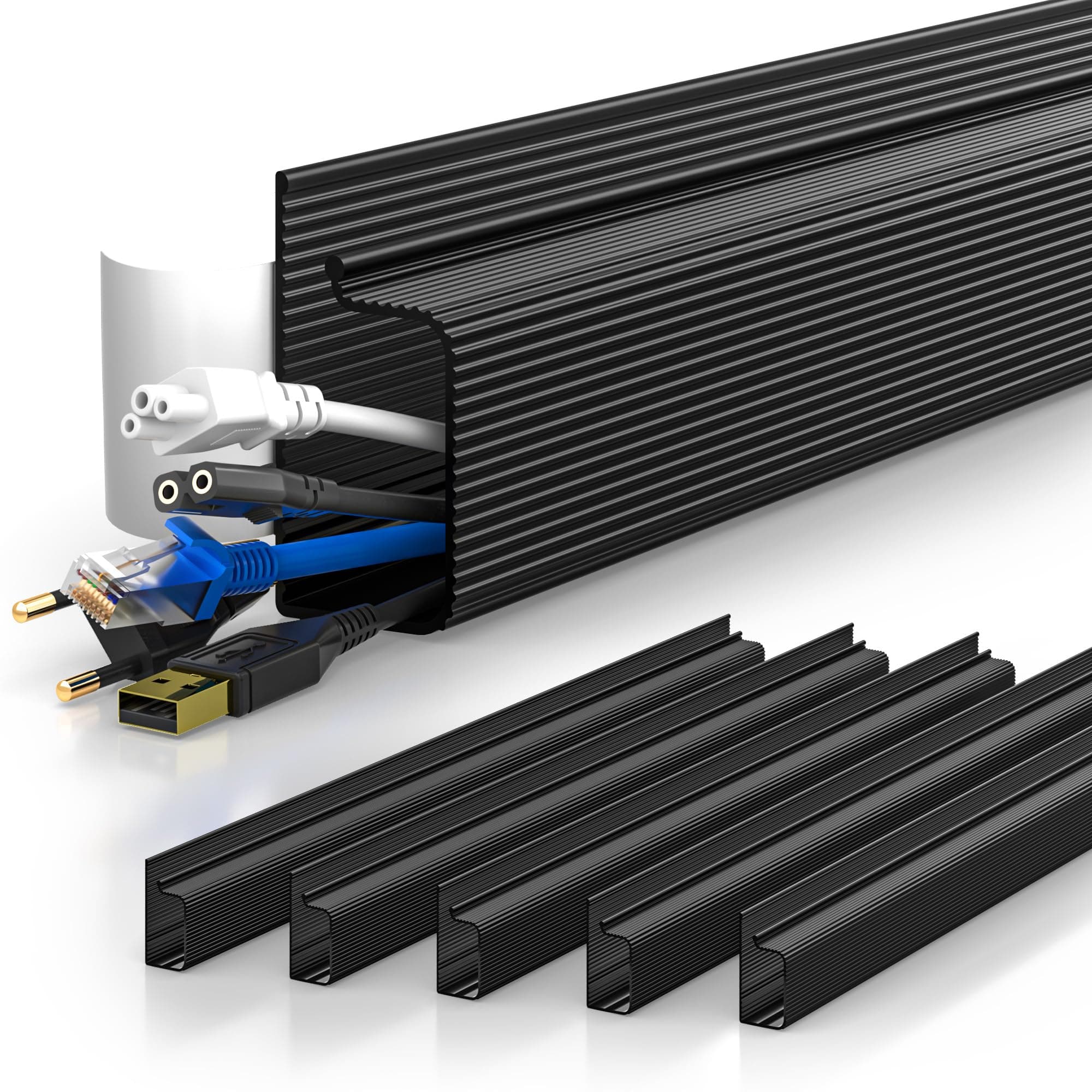 YECAYE 94.2in Cable Management, Cable Organizer,Adhesive Mount Cord Organizer for Desk, Cord Organizer, No-Drill Desk Wire Management for Home Office, Baby proofing, Black