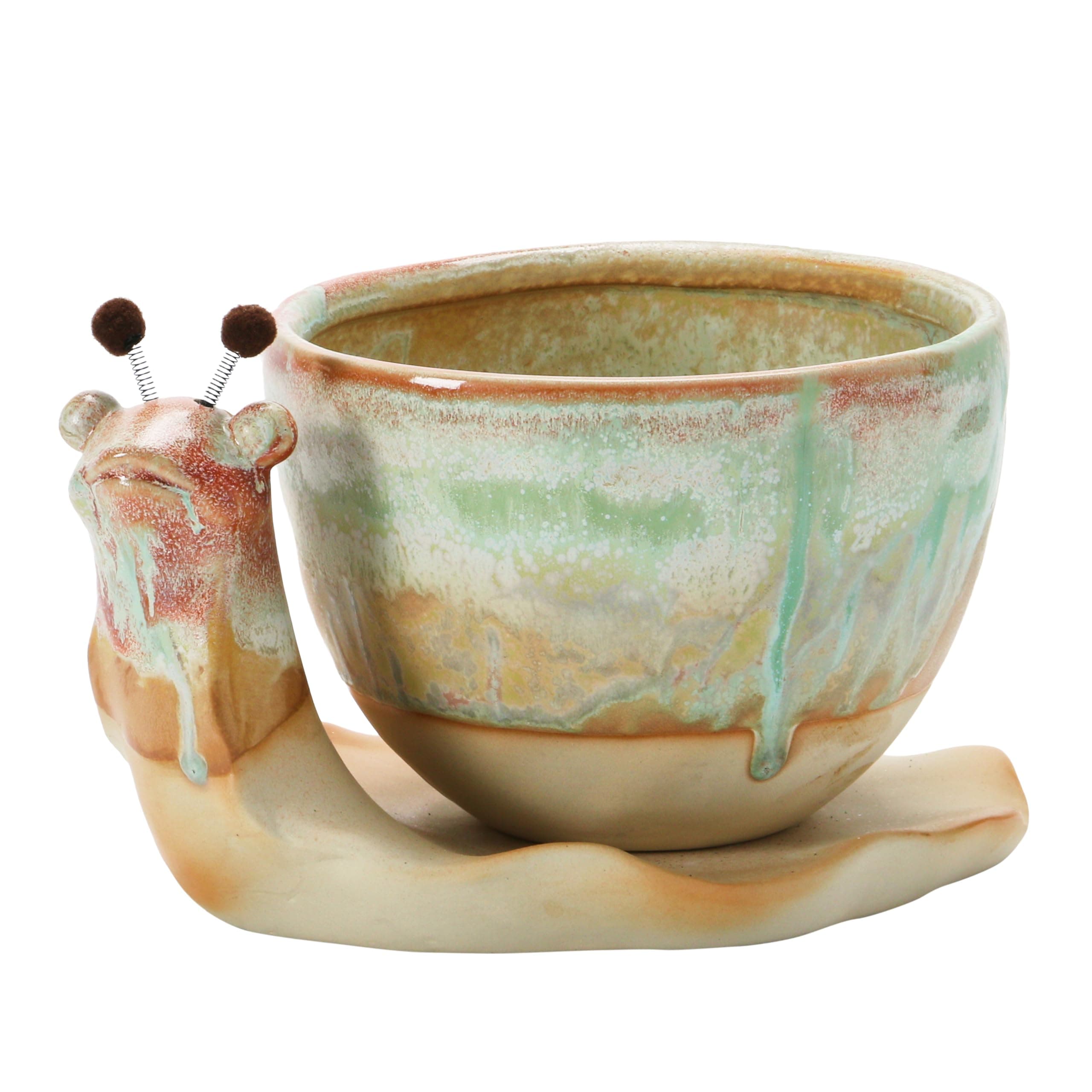 Creative Co-Op Stoneware Snail Planter, Reactive Glaze, (Each One Will Vary), Set of 2 Pieces