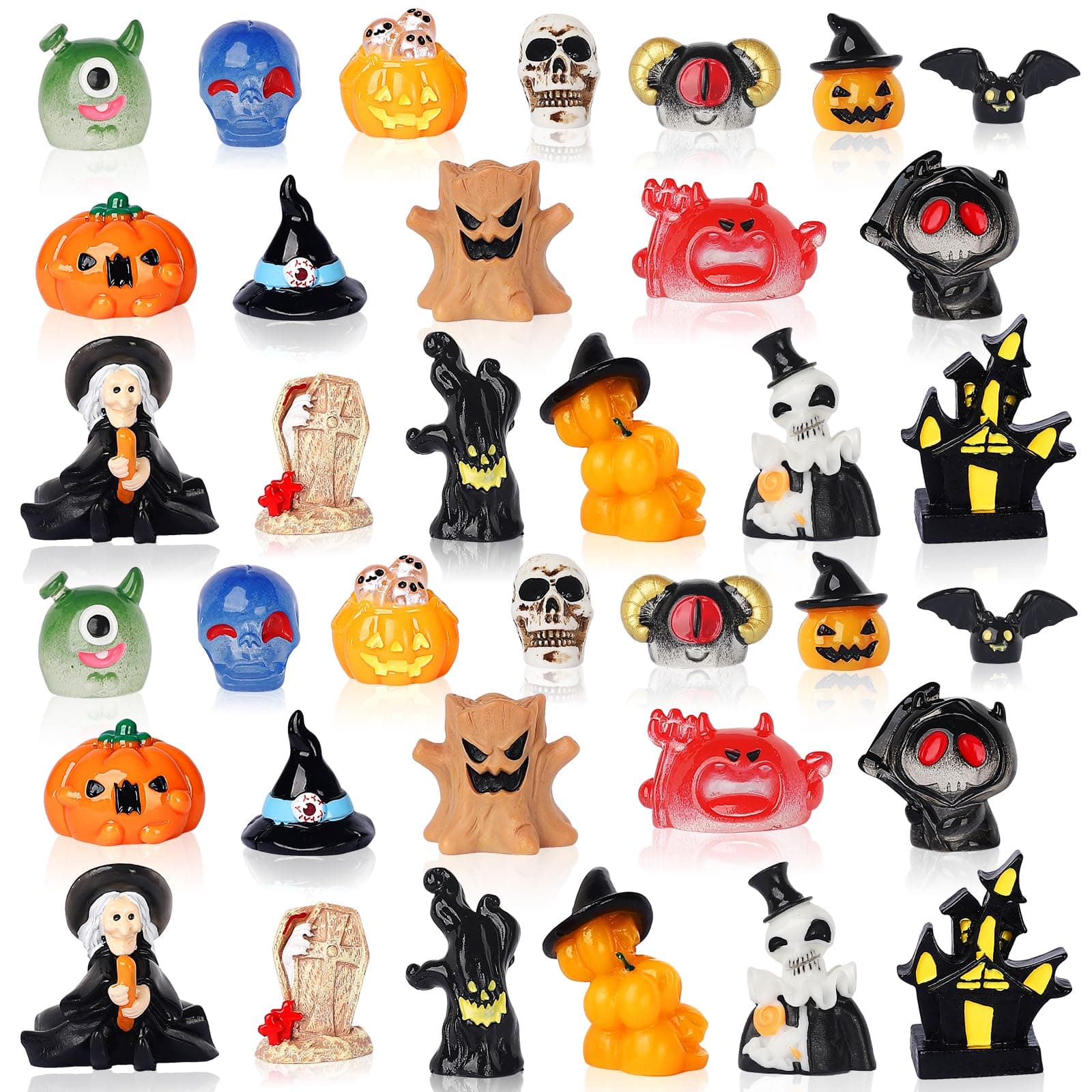 36pcs Halloween Mini Resin Figures Tiny Resin Animals Pumpkin Ghost Ornaments for Halloween Theme Miniature Garden Decorations Fairytale Garden Accessories Plant Pot Craft Decorations
