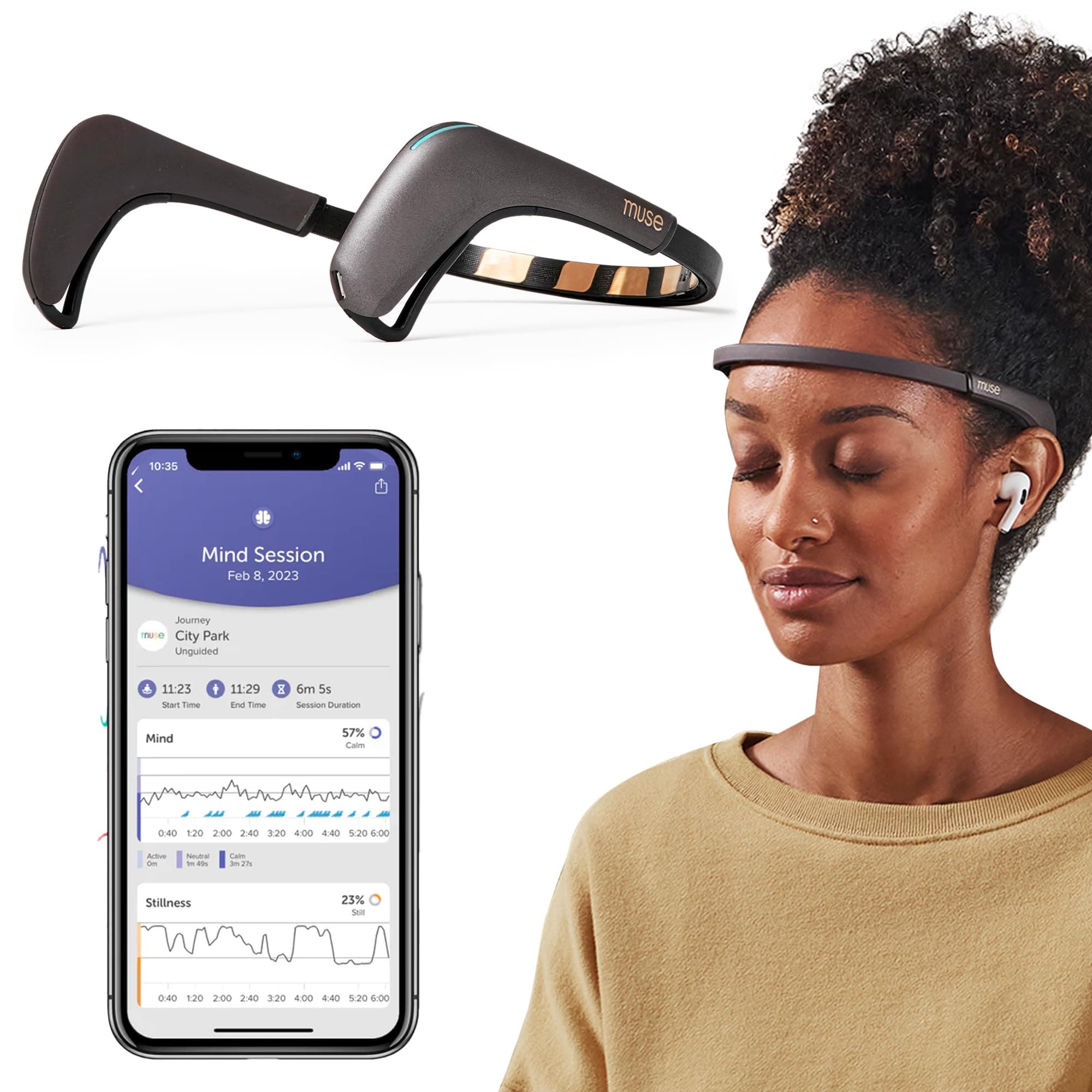 2: The Brain Sensing Headband - EEG MUSE Headband Meditation Tracker and Monitor - Multi Sensor Biofeedback Devices for Home Use with Responsive Sound Feedback Guidance - Neurofeedback Devices
