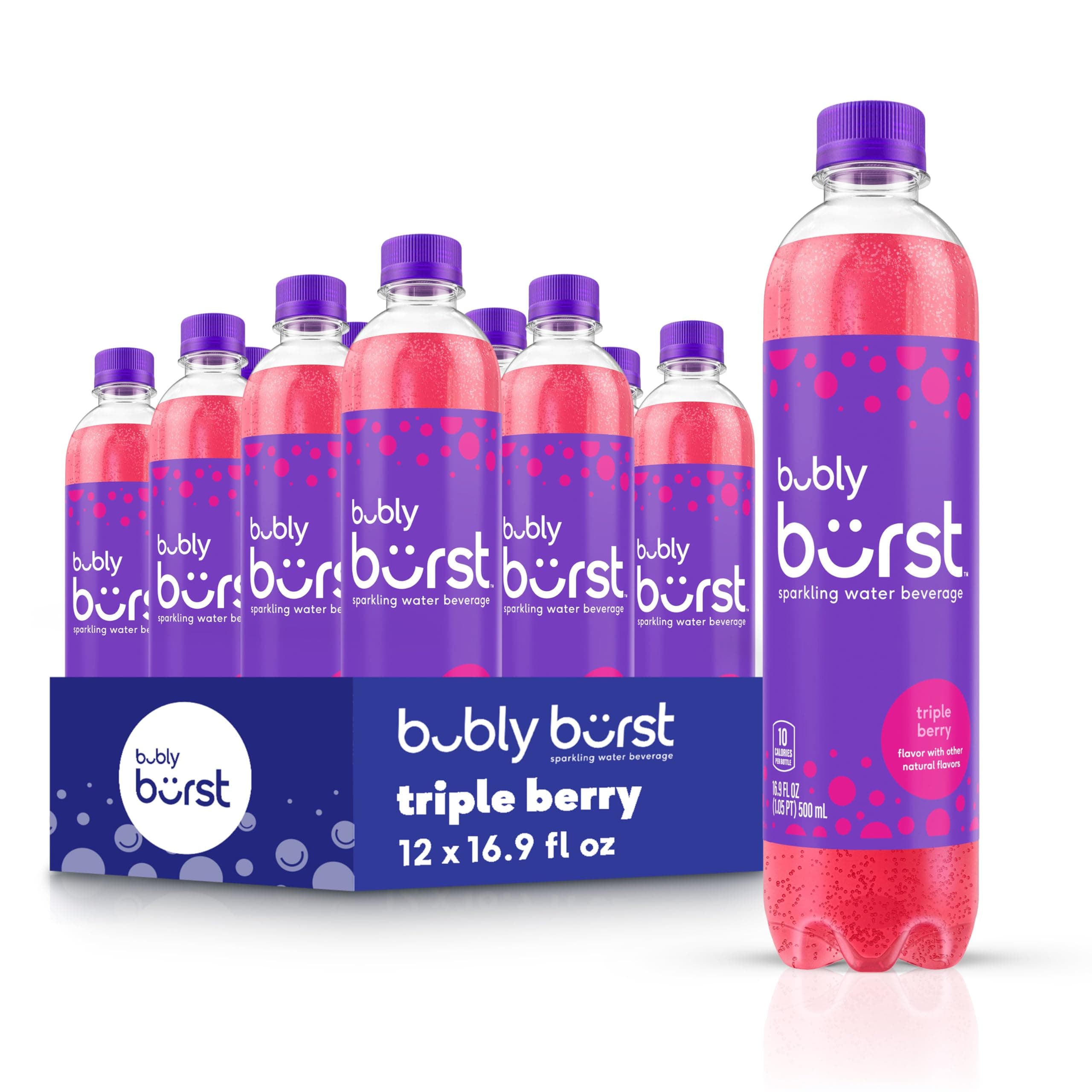 bubly burst, Triple Berry, 16.9 FL Oz Bottles (Pack of 12)
