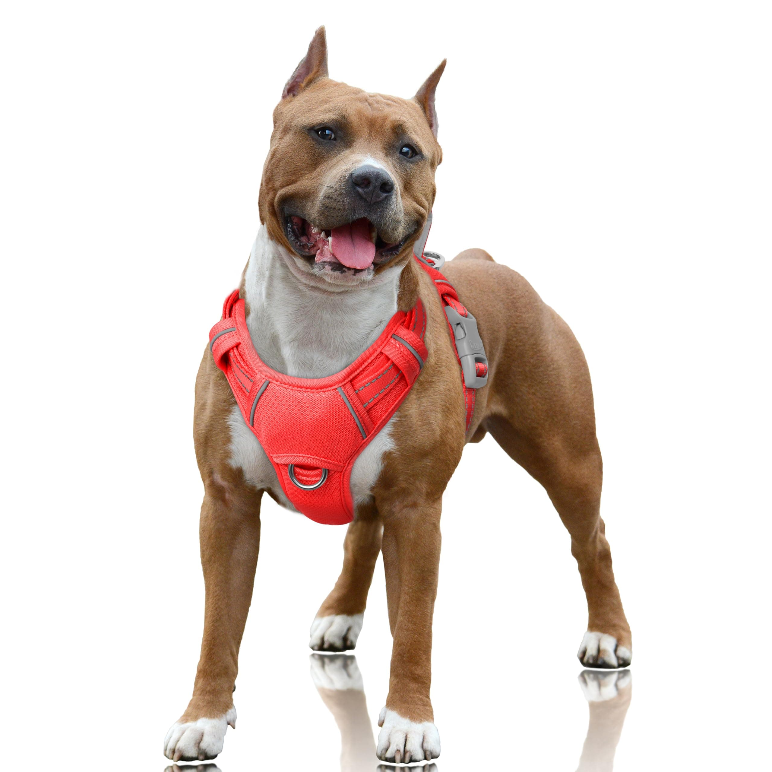 BARKBAY No Pull Dog Harness Large Reflective Dog Harness with Front Clip and Easy Control Handle for Walking Training Running with ID tag Pocket(Red,L)