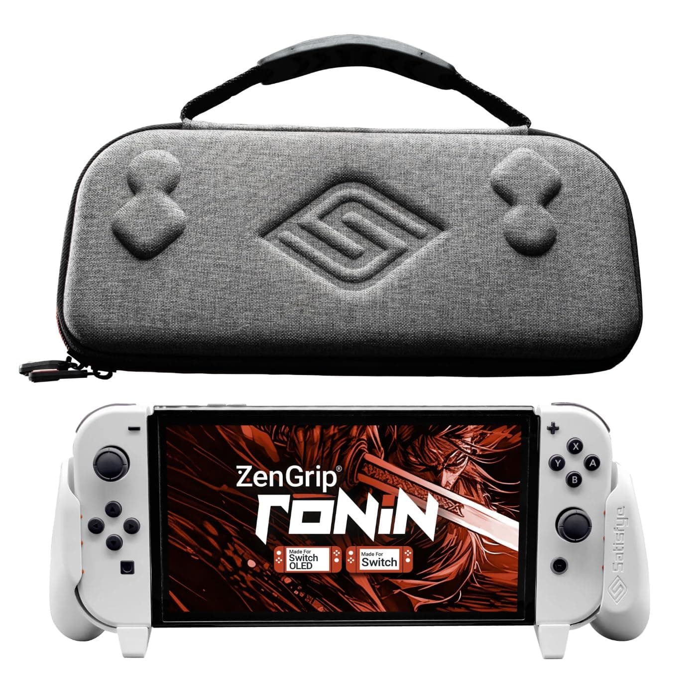 Satisfye - Zengrip Ronin White Slim Bundle, Accessories Compatible With Nintendo Switch & Oled The Bundle Includes: And Grey Zencase (White)