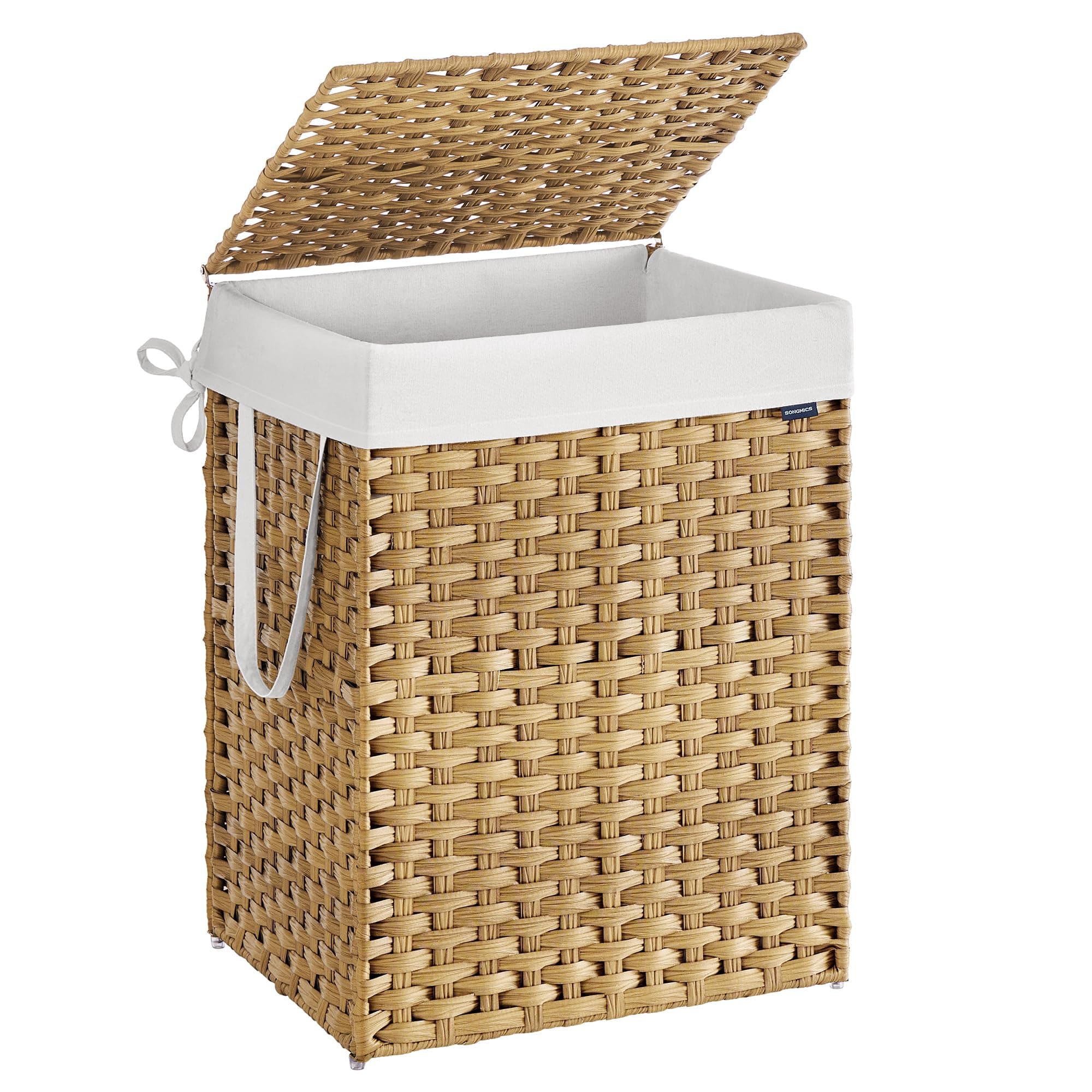SONGMICS Laundry Hamper with Lid, 29.1 Gallon (110 L) Synthetic Rattan Clothes Laundry Basket with Lid and Handles, Foldable, Removable Liner, Goose Yellow ULCB152Y01