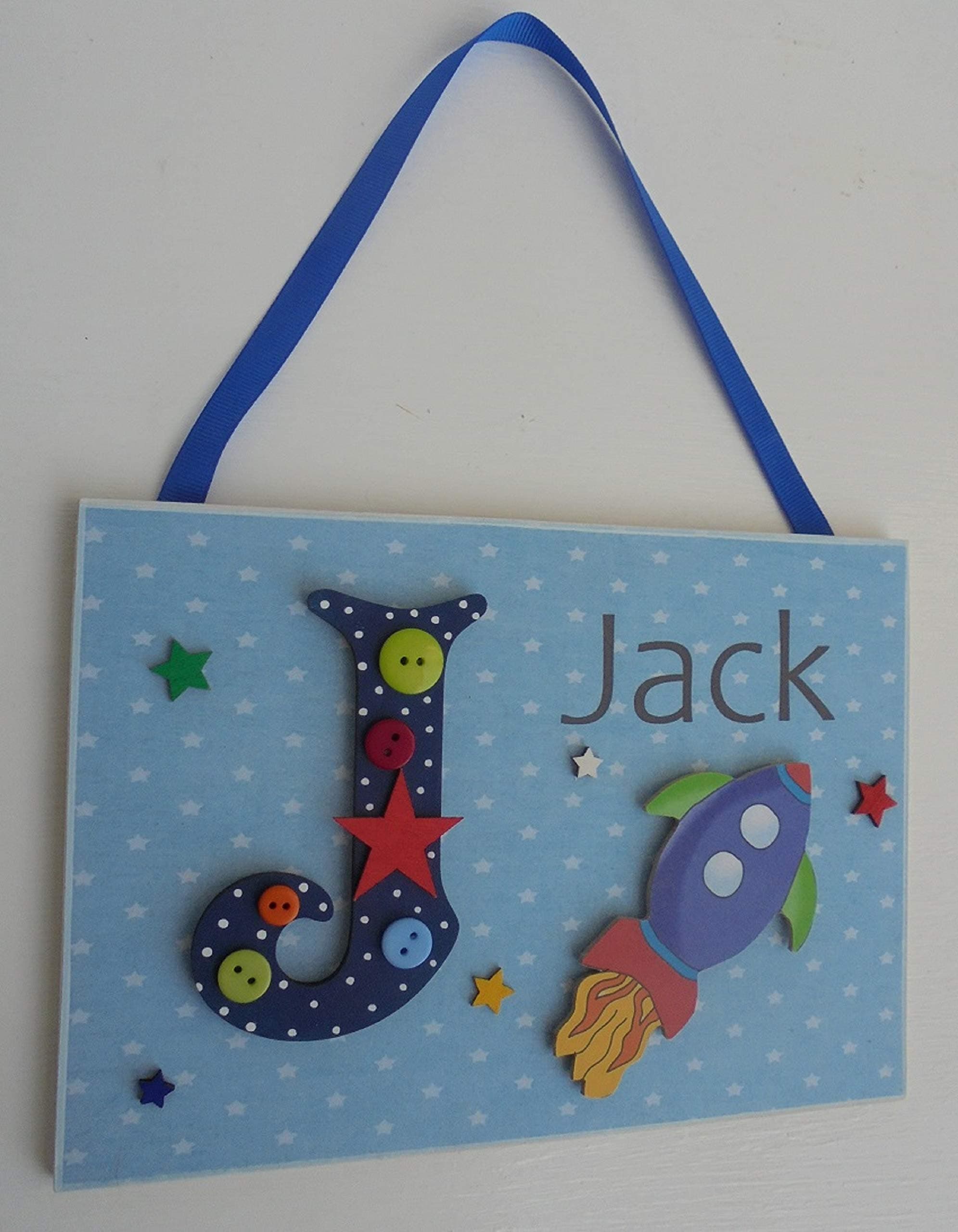 Space Rocket Wooden Letter **ANY LETTER with ANY NAME** Available Personalised (Dark Blue Letter)