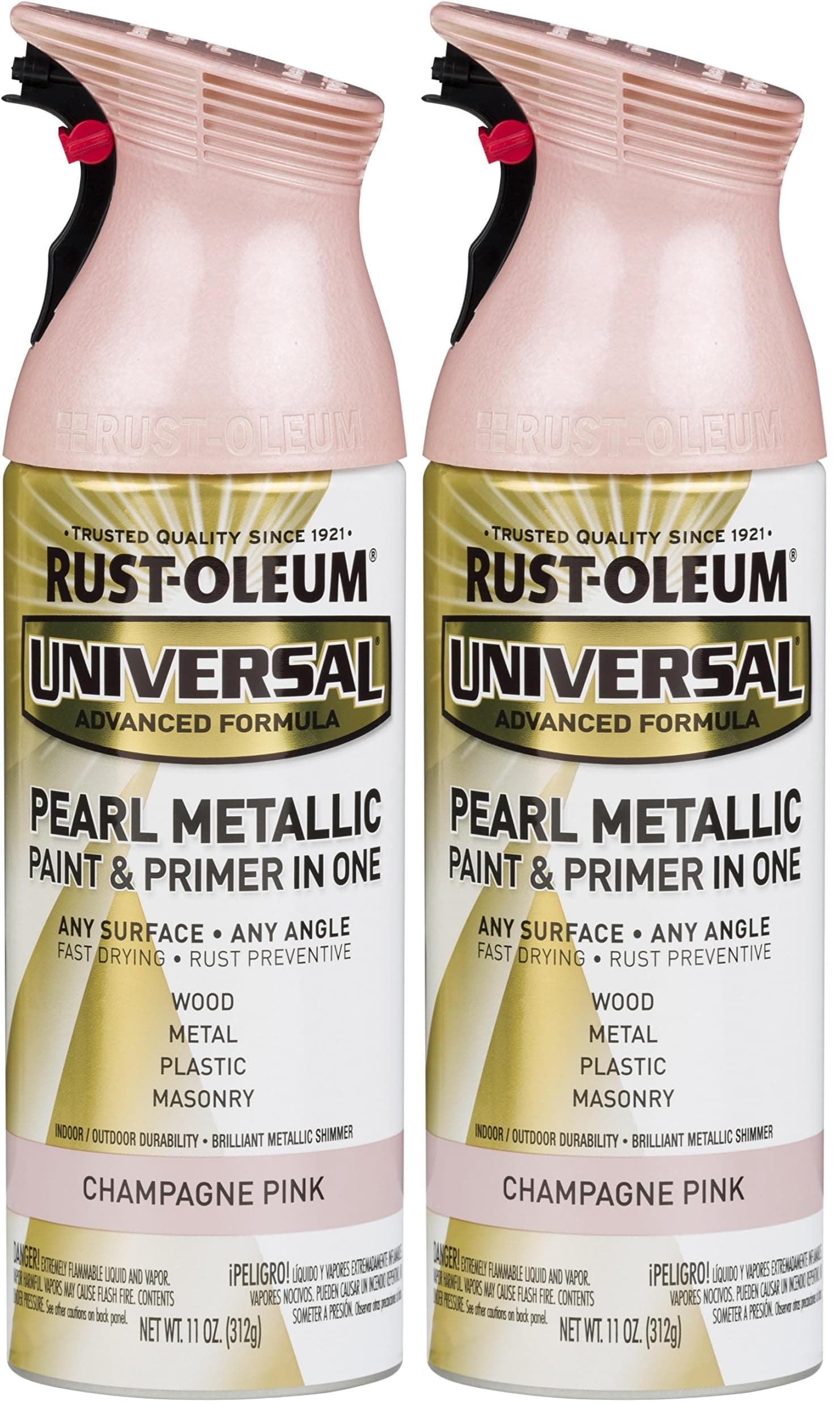 Rust-Oleum 301537 Universal All Surface Pearl Metallic Spray Paint, 11 oz, Champagne Pink (Pack of 2)