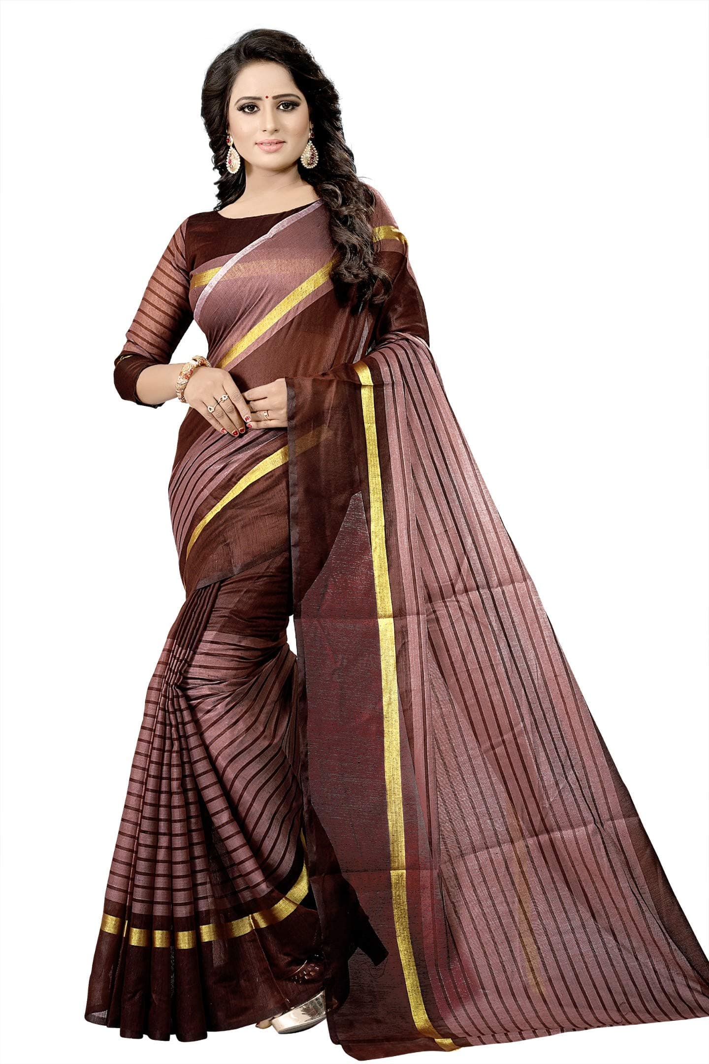 Accessorize KingdomWomen's Cotton Saree (Rustom Coffee_Brown)