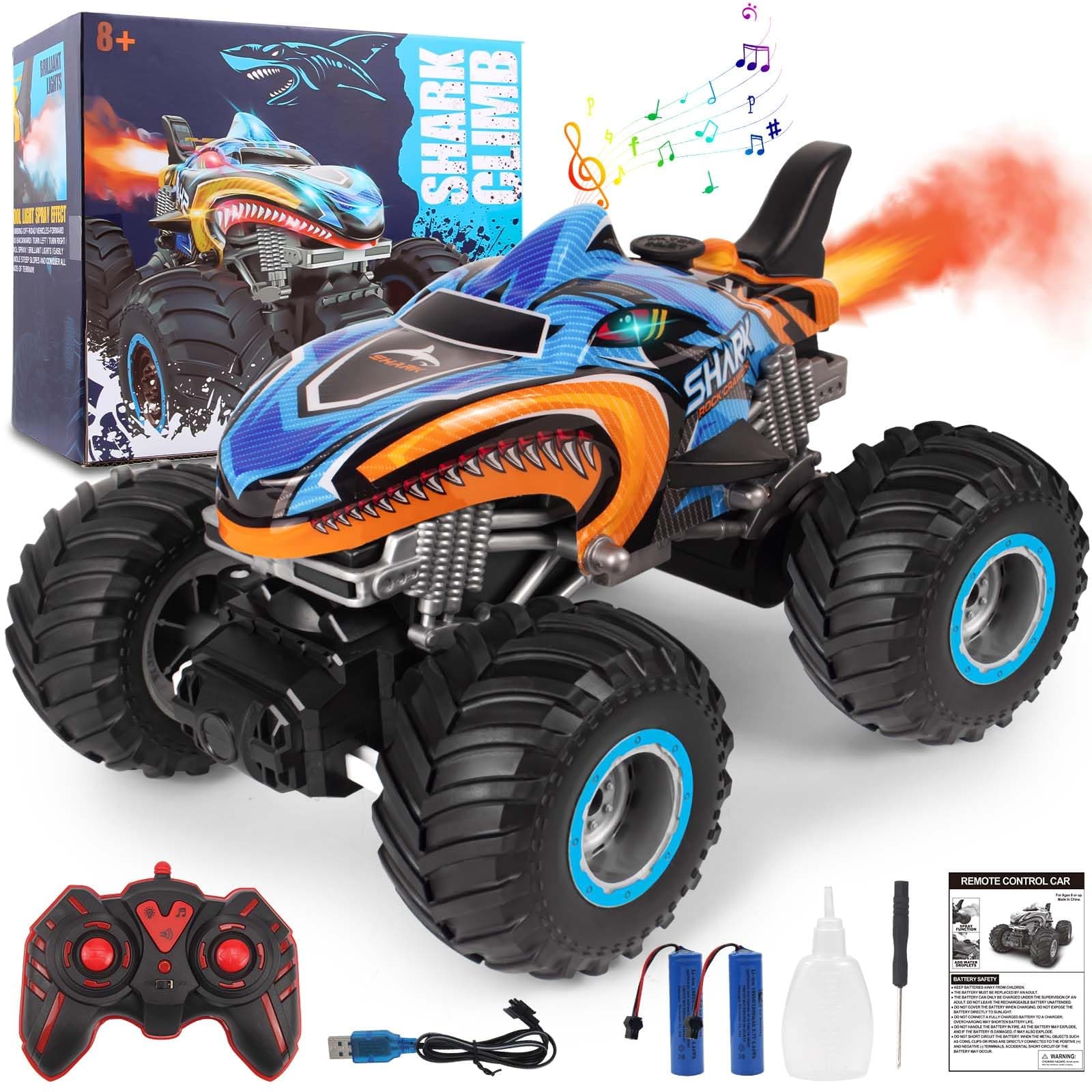 1:16 Remote Control Car, 2.4 GHz All Terrain Remote Control Monster Truck, RC Truck 2 Rechargeable Batteries for 80 Mins Play, Spray Remote Control Car for Boys 8-12 and Girls or Adult, MK724A